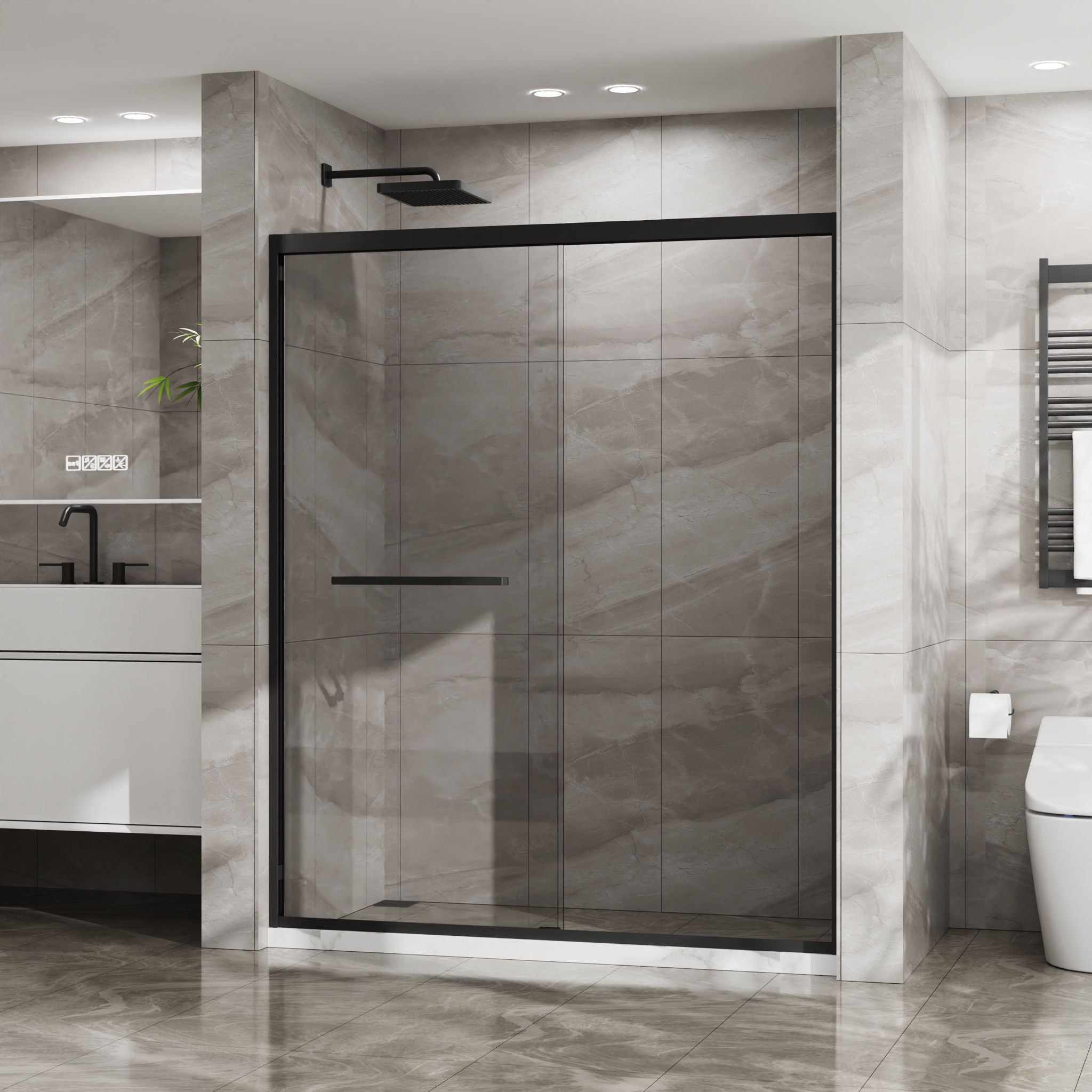 Goodyo - Double Sliding Bathtub Shower Door With Sgcc Clear Tempered Glass
