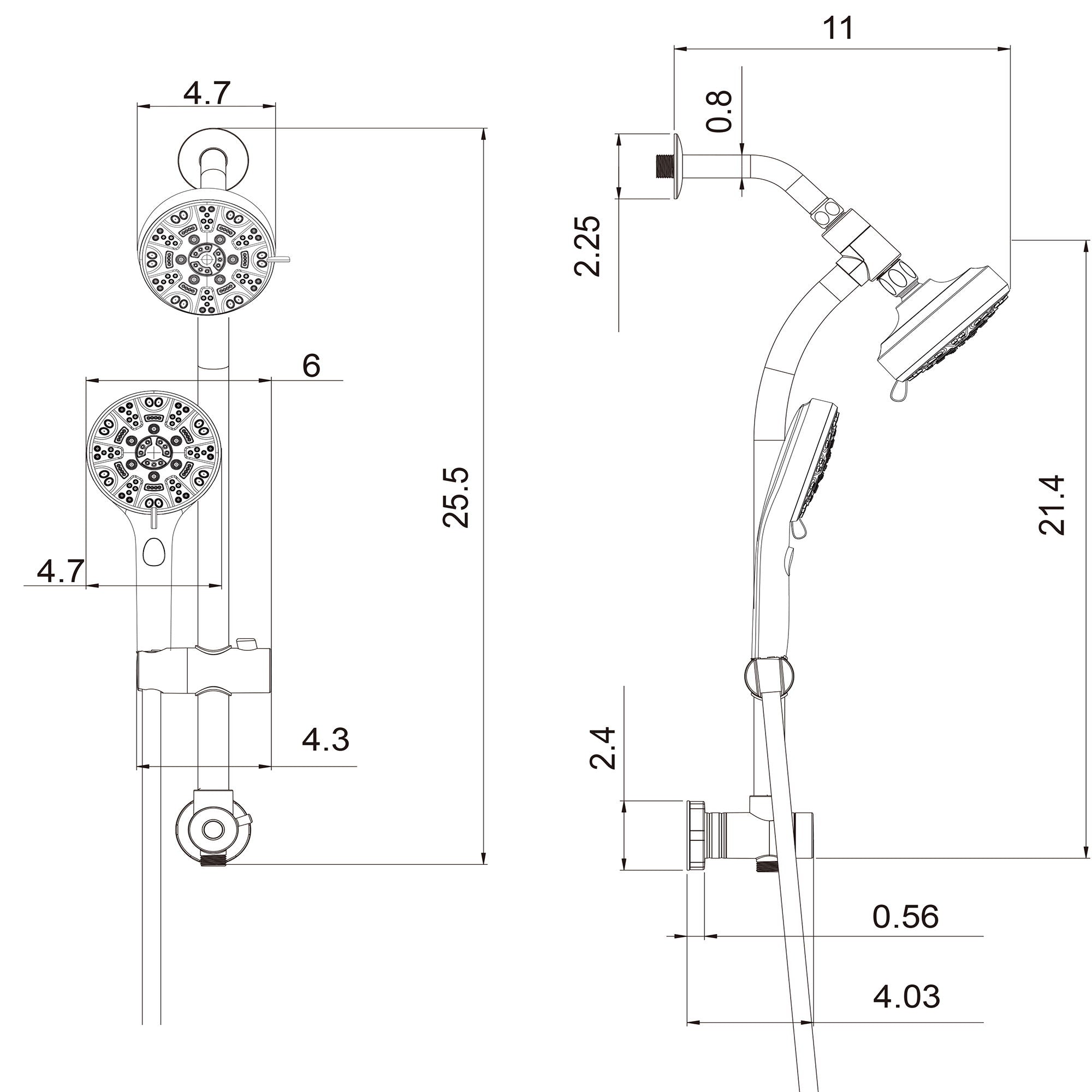 Multi Function Dual Shower Head System With 4.7" Rain Showerhead, 8 Function Hand Shower, Adjustable Slide Bar