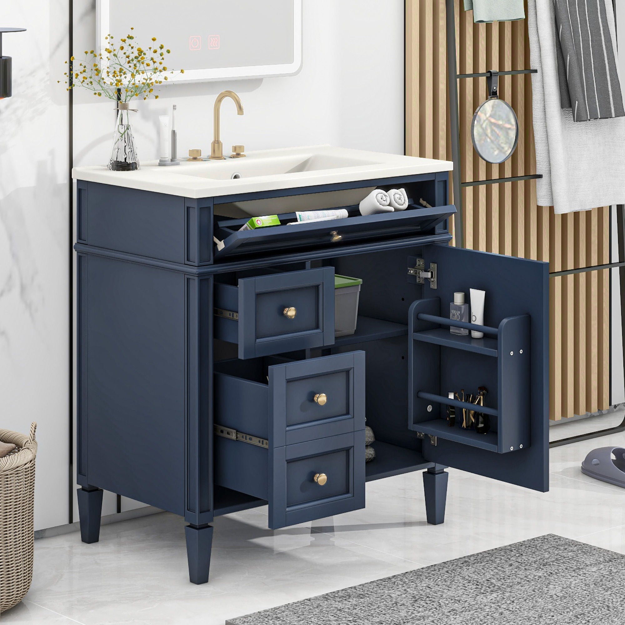 Bathroom Vanity With Top Sink, Storage Cabinet With 2 Drawers, Tip Out Drawer