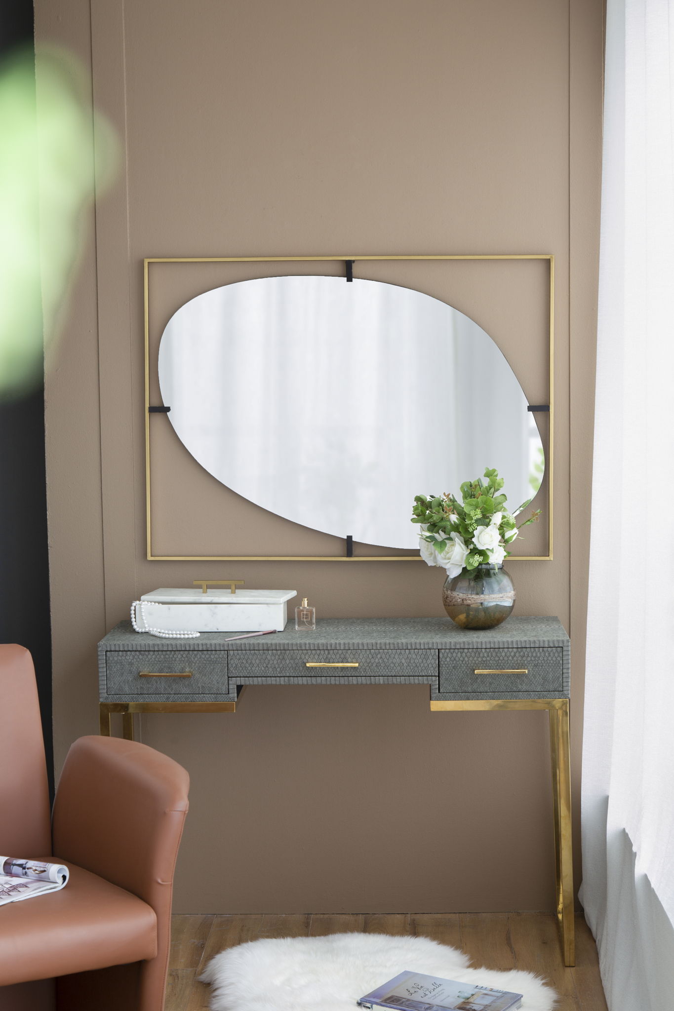 Poppy Mirror With Metal Frame Contemporary Design For Bathroom, Entryway Wall Decor