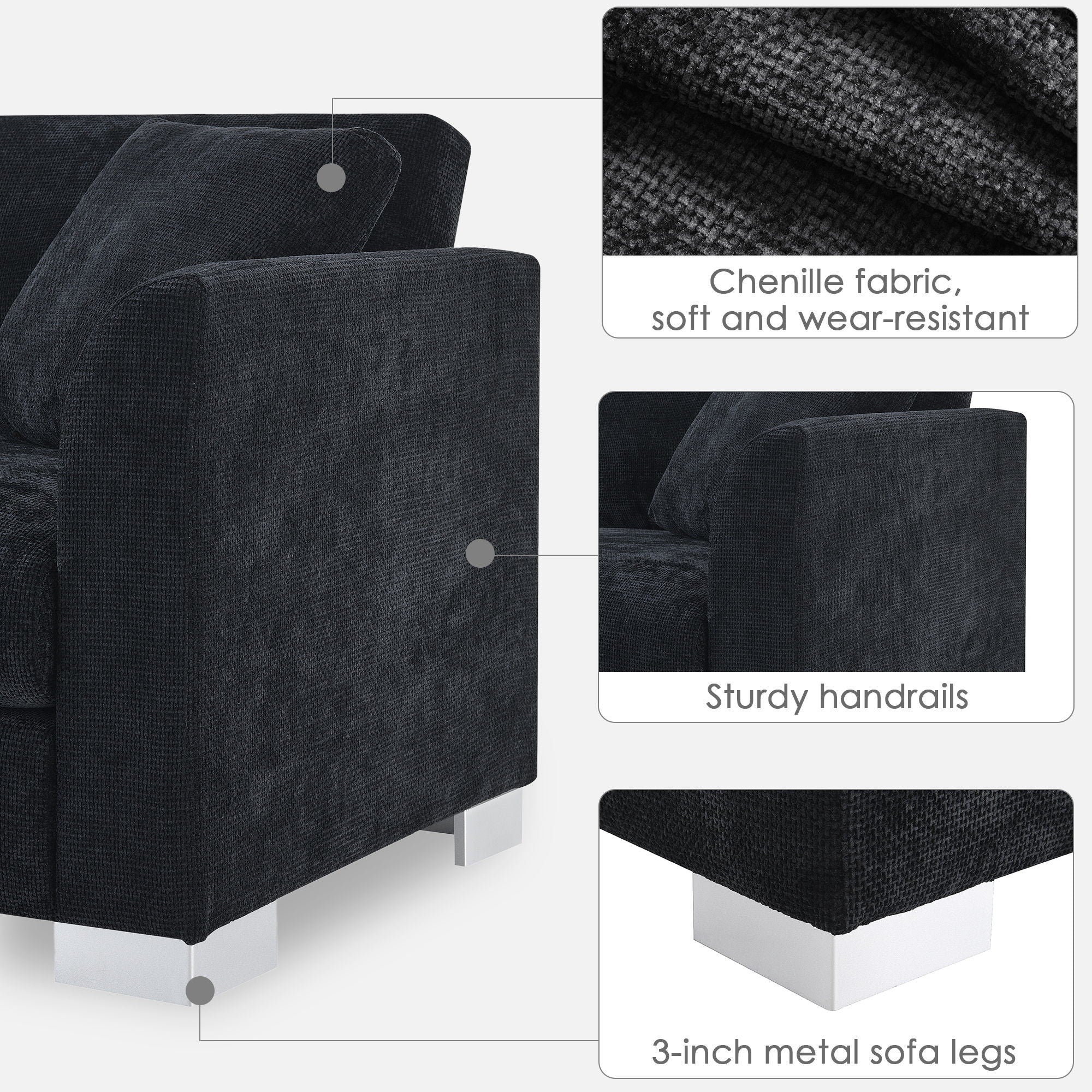 Modern Cloud Sectional Sofa L Shaped Luxury Couch Set With 2 Free Pillows 4 Seat With Oversized Chaise