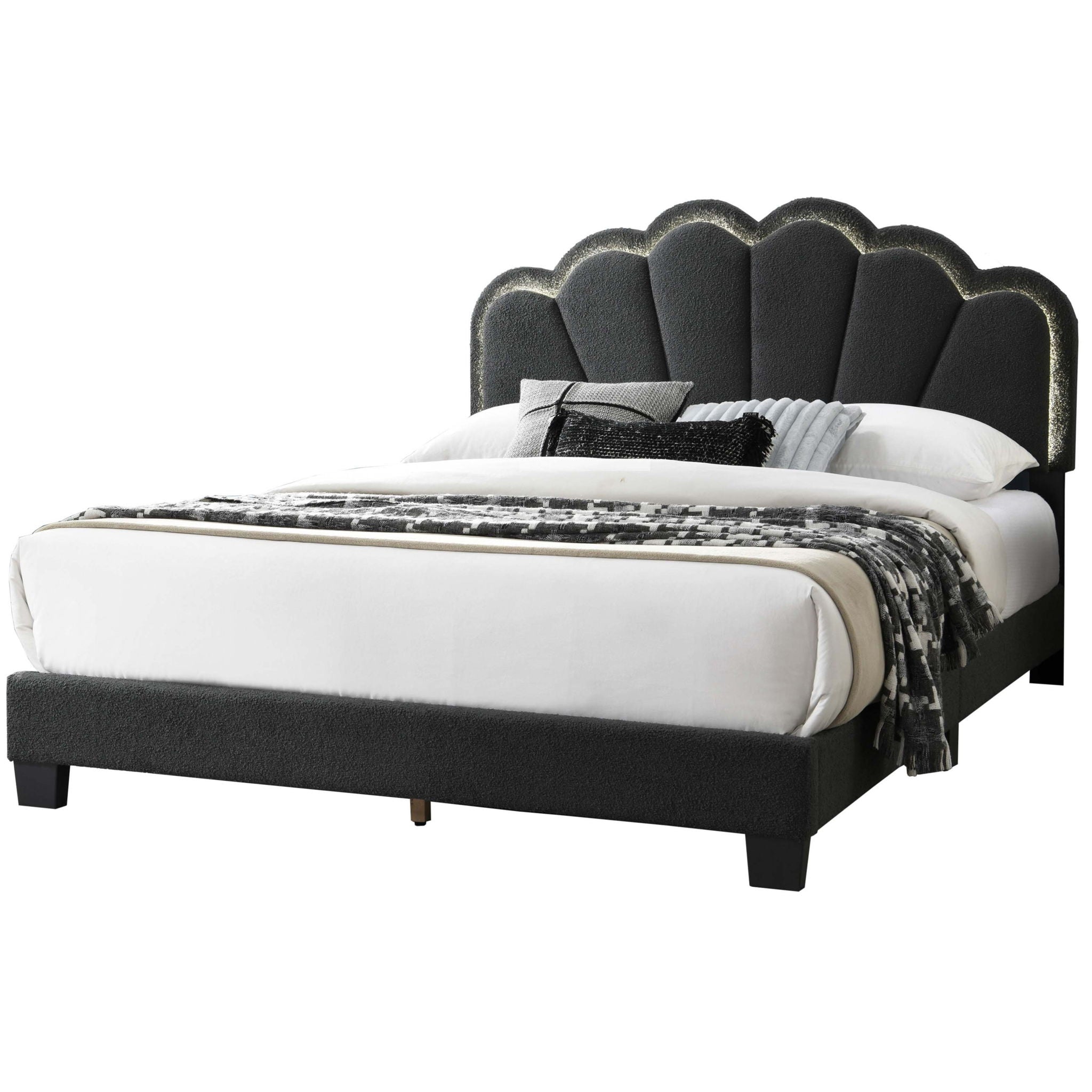 Bed With Floral Design Headboard And Built In LED Lighting