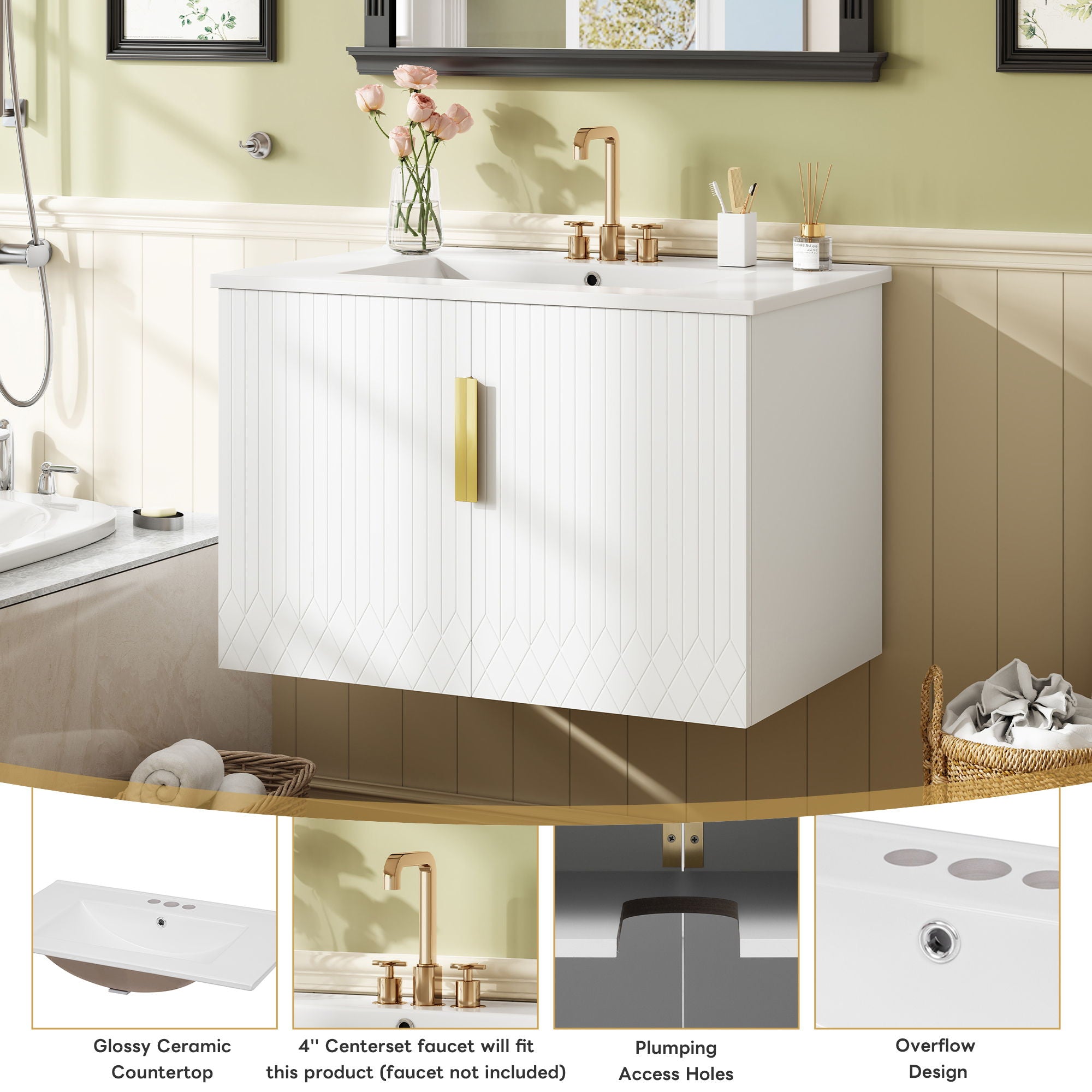 Bathroom Vanity With Sink, Rectangular Storage Cabinet With 2 Soft Closing Doors