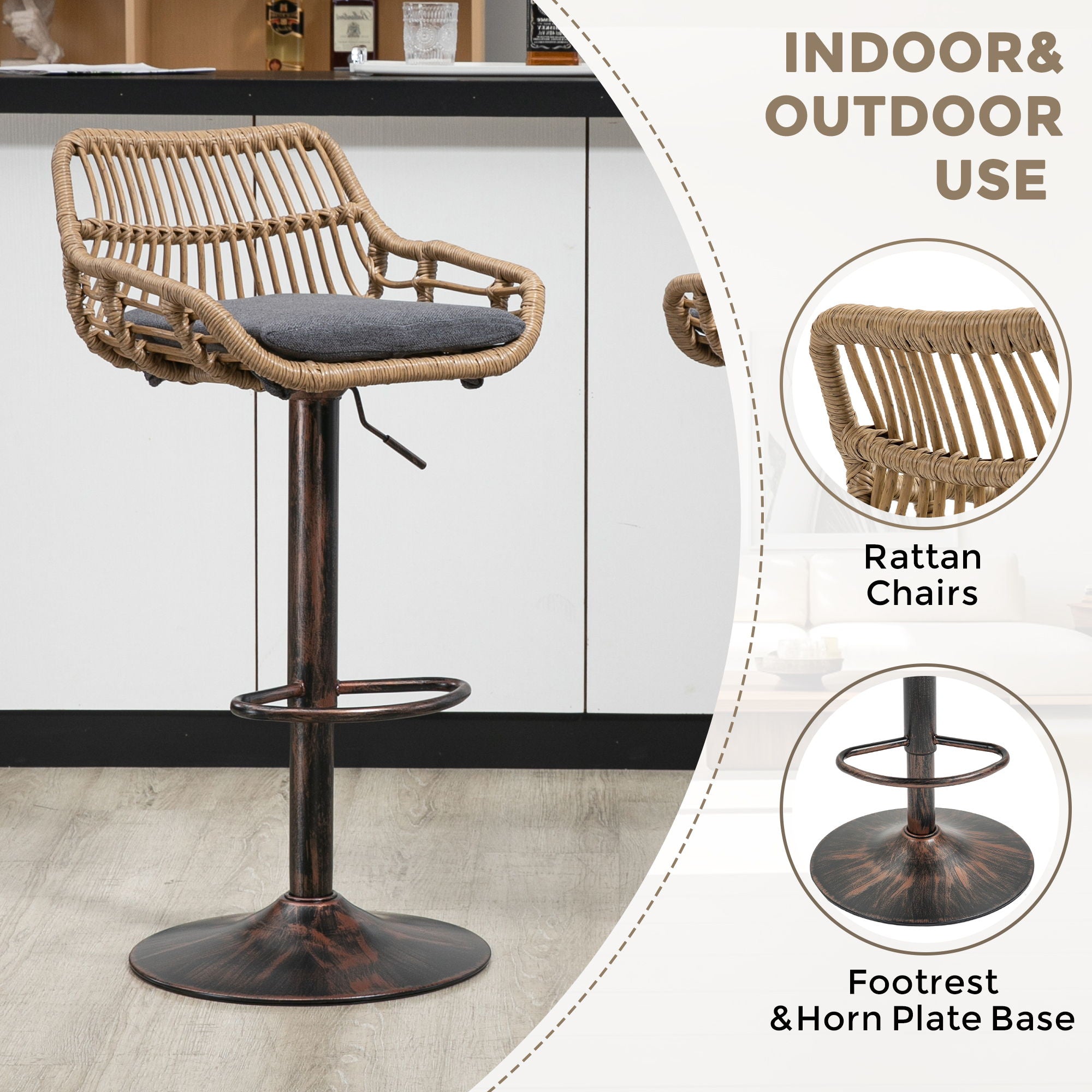 Modern Swivel Bar Stools Adjustable Counter Chairs With Footrest (Set of 2)