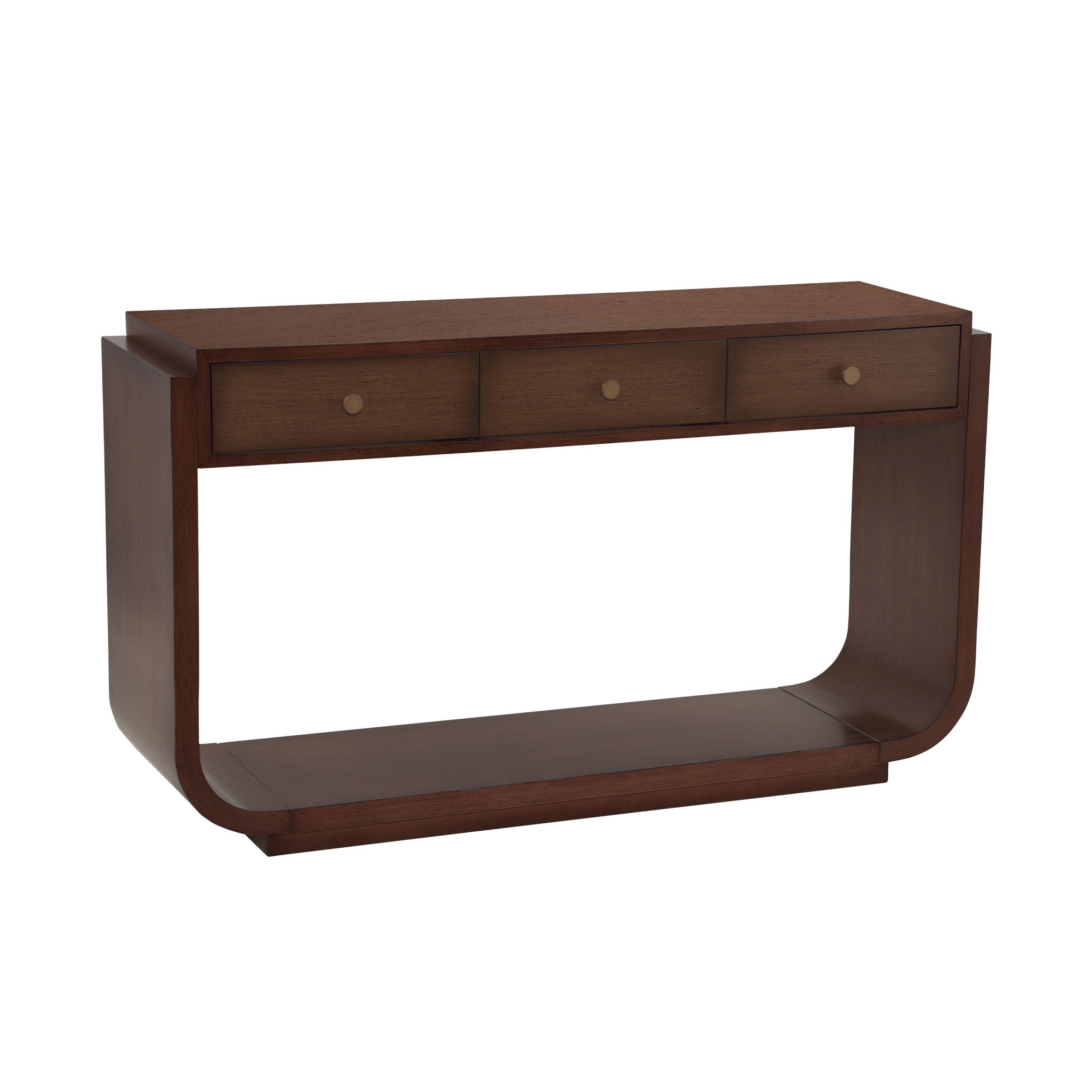 Console Table With 3 Drawers, Display Shelf, Curved Legs - Walnut