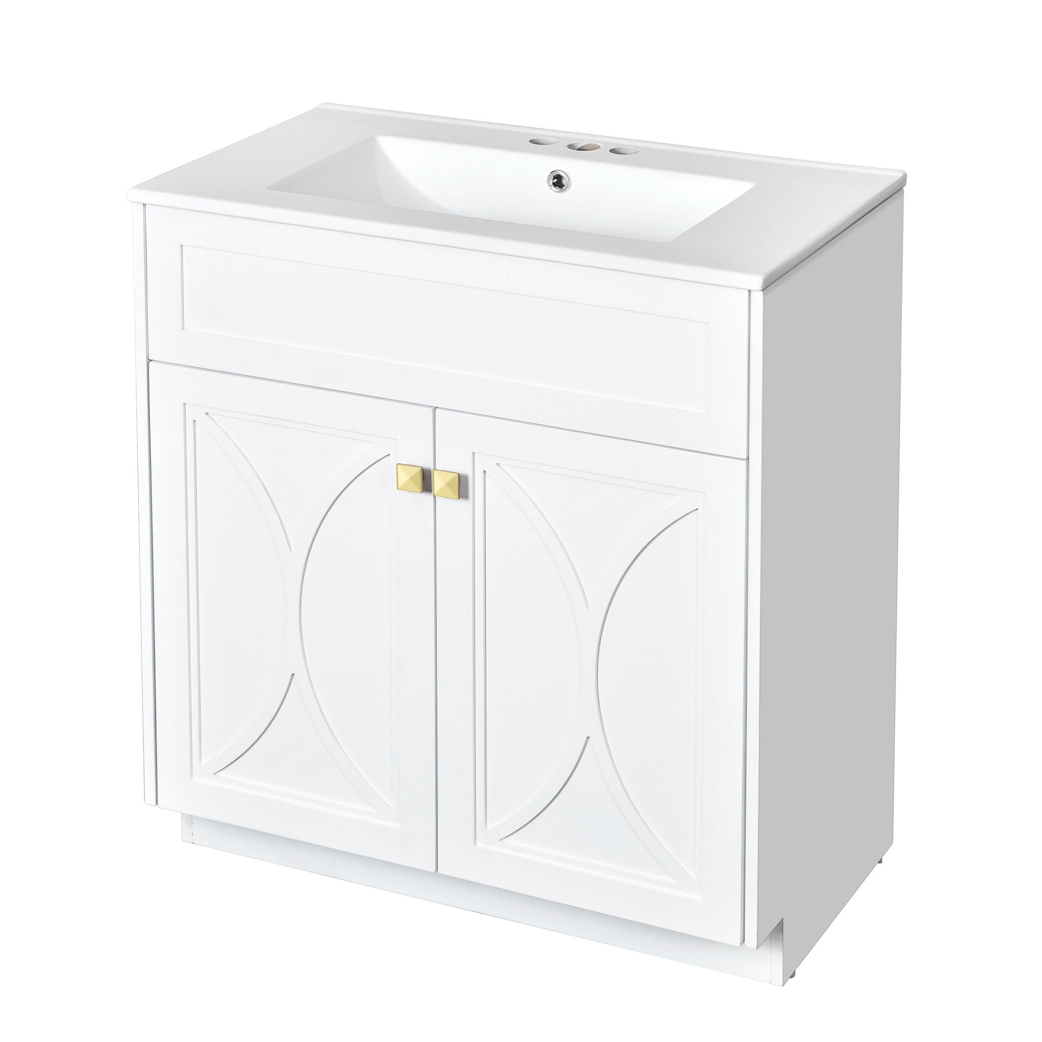 Bathroom Vanity With Sink, Freestanding Storage Cabinet With Handles, Soft Closing Doors