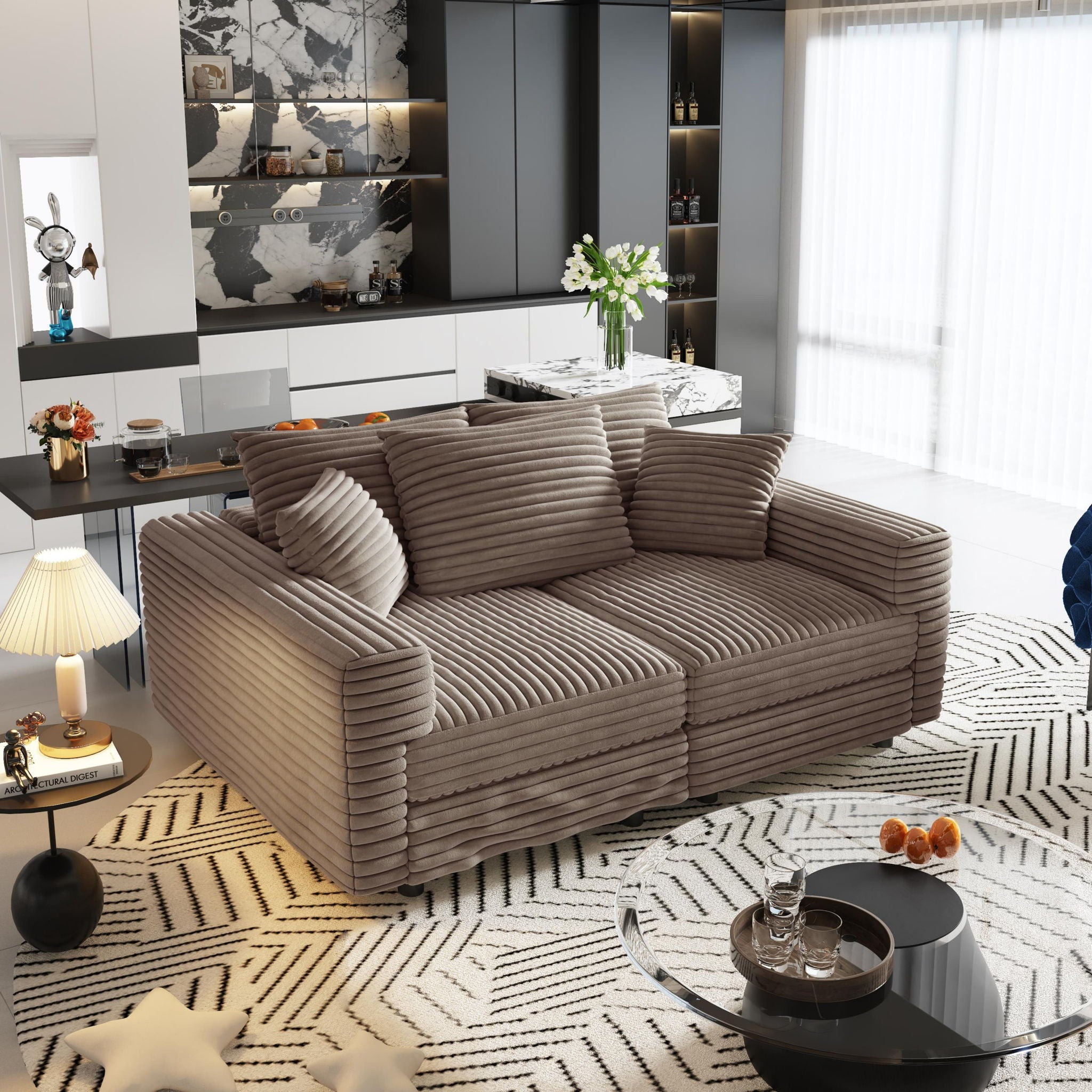 4 Seat Sofa, Modern Comfy Upholstered Sofa Cloud Couch, Deep Seat Couches With Soft Pillows