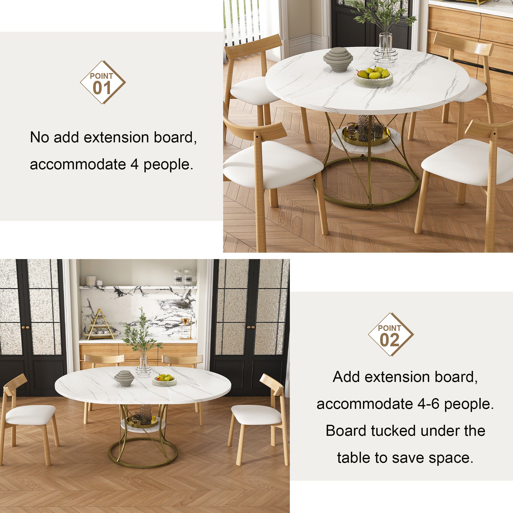 Round Extendable Dining Table Set With Chairs