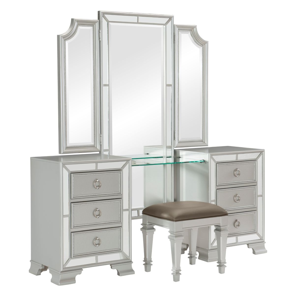 Avondale - Vanity Dresser With Mirror - Pearl Silver