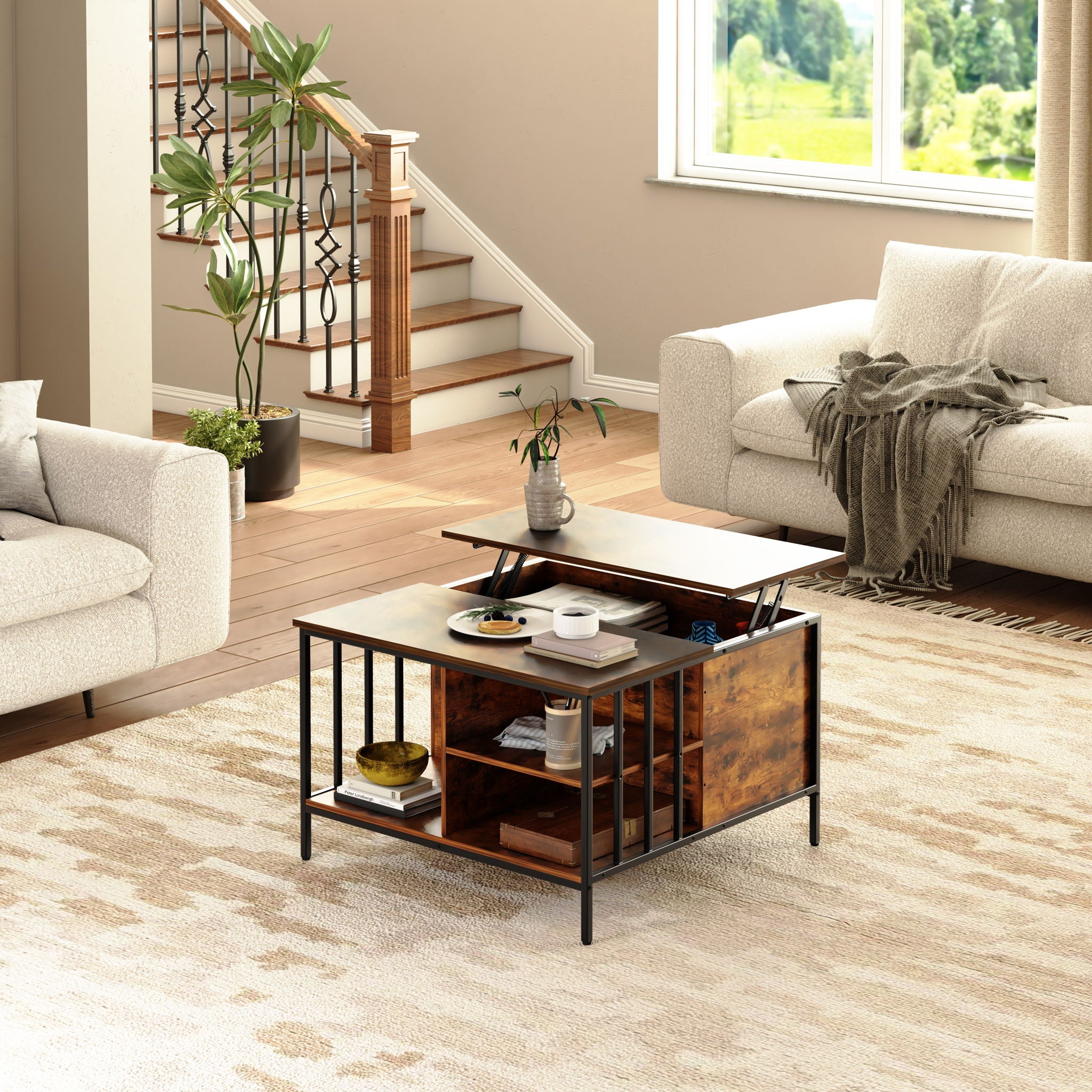 Lift Top Coffee Table With Storage Adjustable Height - Black