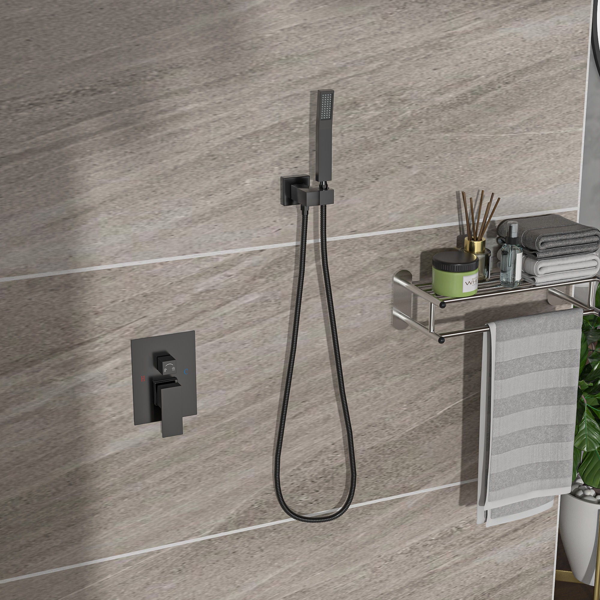 10" Square Dual Shower Head System Wall Mounted With Rough In Valve Modern Bathroom Fixture