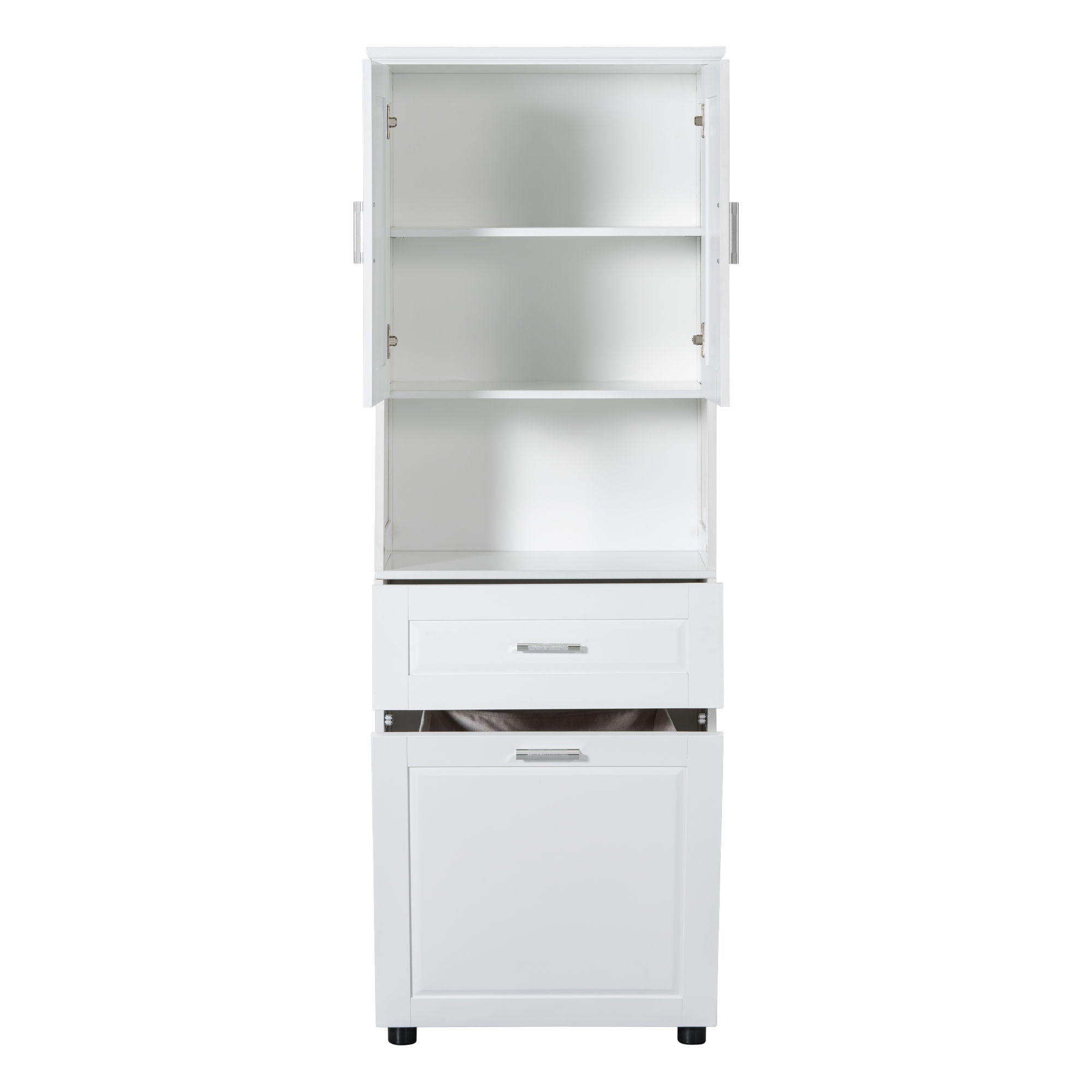 Tall Bathroom Cabinet With Tilt-Out Laundry Basket And Upper Storage