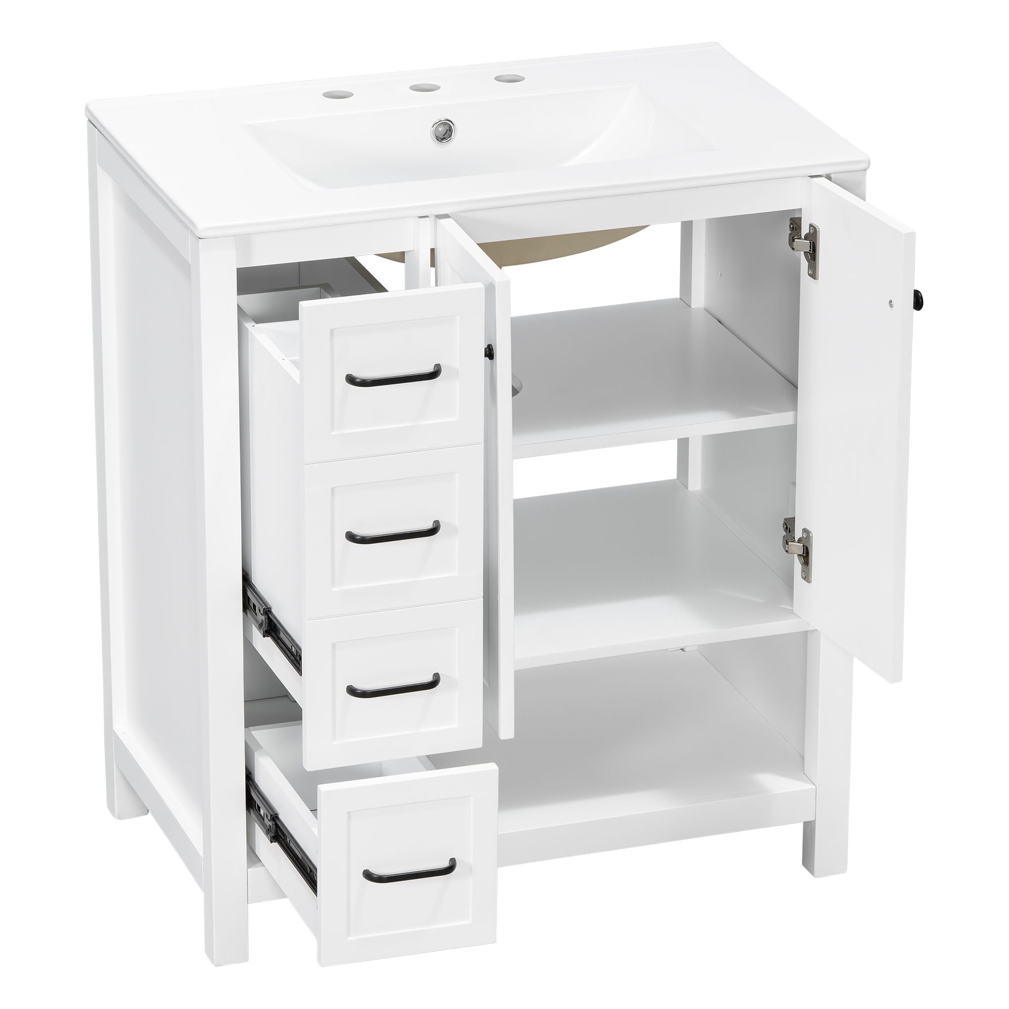 Bathroom Vanity With Sink Top, Bathroom Vanity Cabinet With 2 Doors And 2 Drawers, Open Shelf