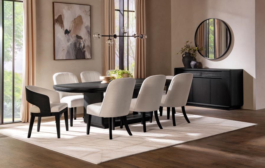 Leandro - 9 Piece Rectangular Dining Table Set - Cream / Burnished Black