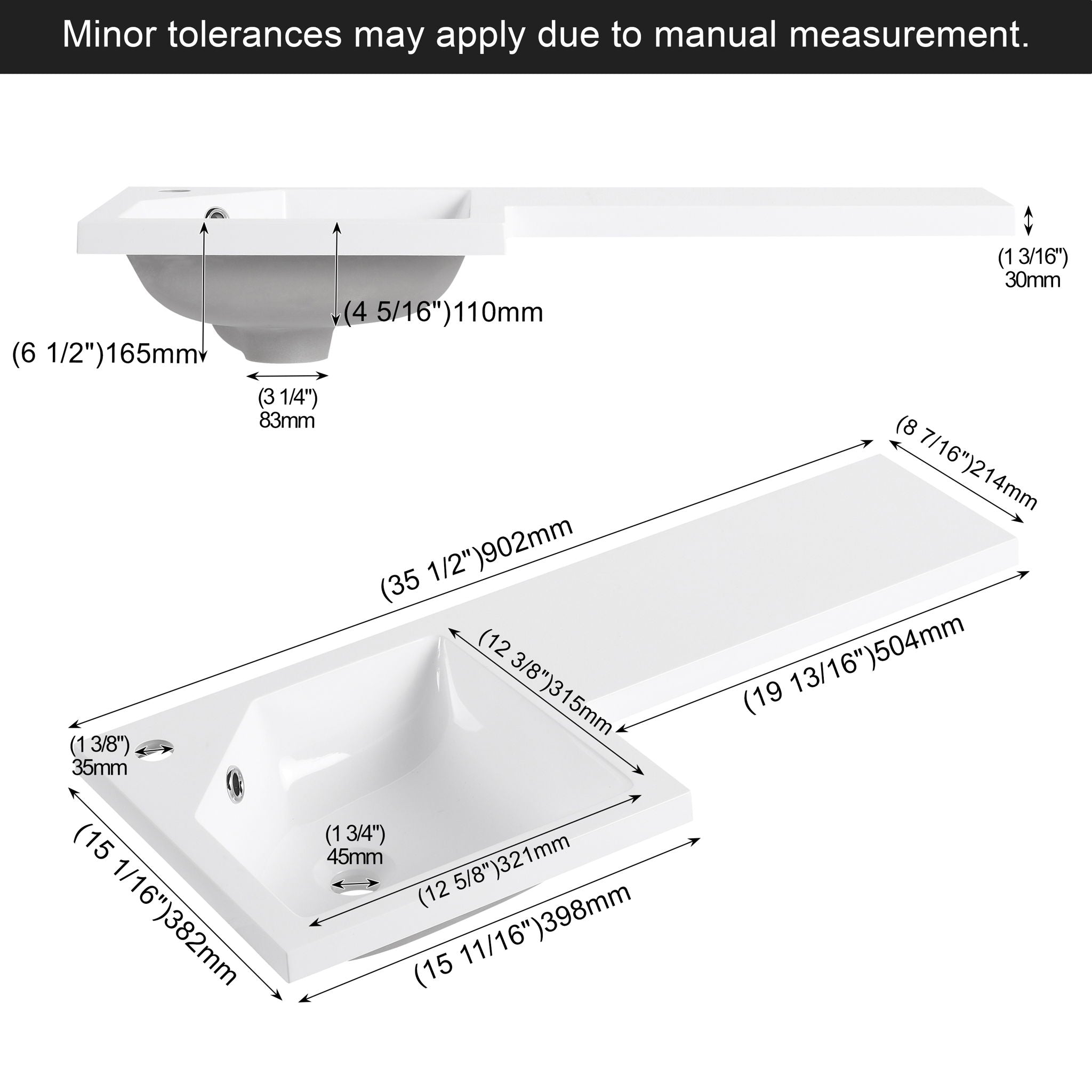 L-Shaped Wall Mounte Floating Bathroom Vanity With Integrated Sink