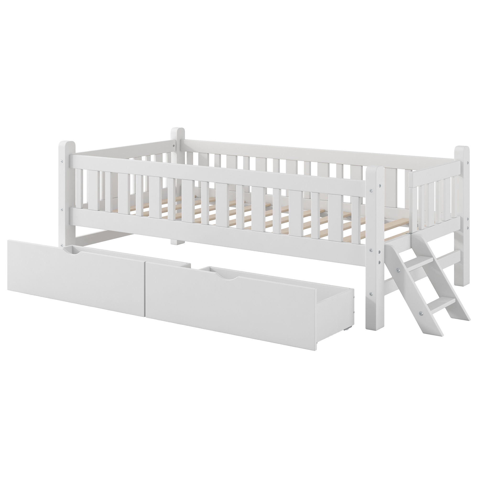 Platform Bed With Guardrail And 2 Drawers
