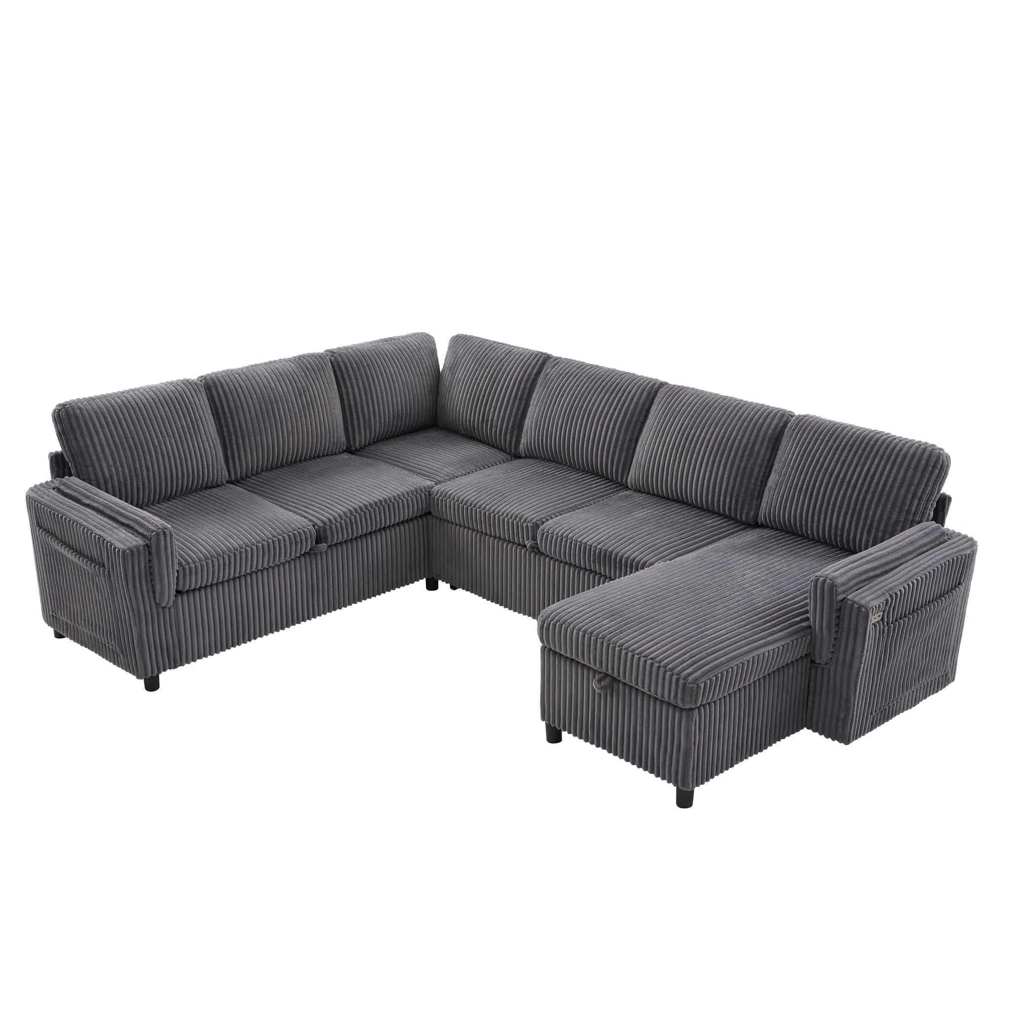 Convertible U-Shaped Sectional Sofa Bed With USB Ports And Storage