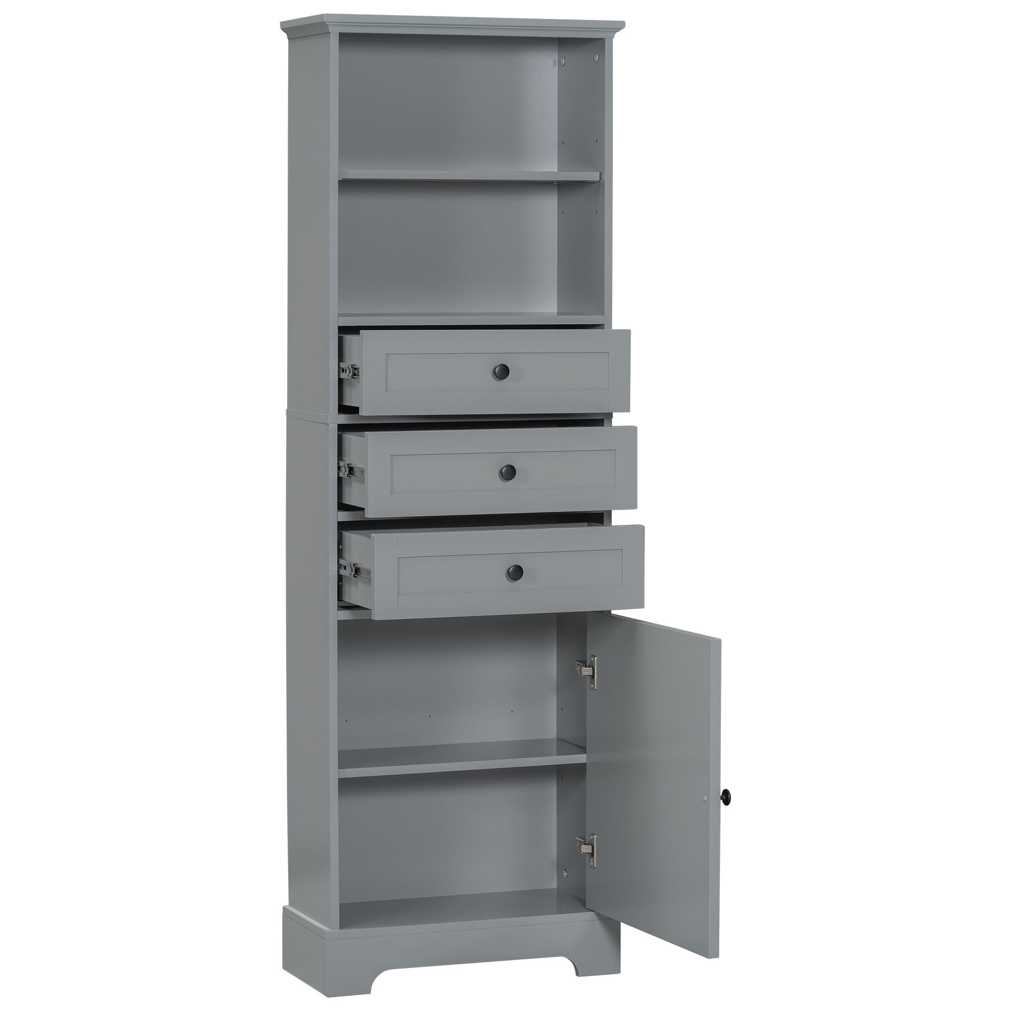 Tall Storage Cabinet With 3 Drawers And Adjustable Shelves For Bathroom
