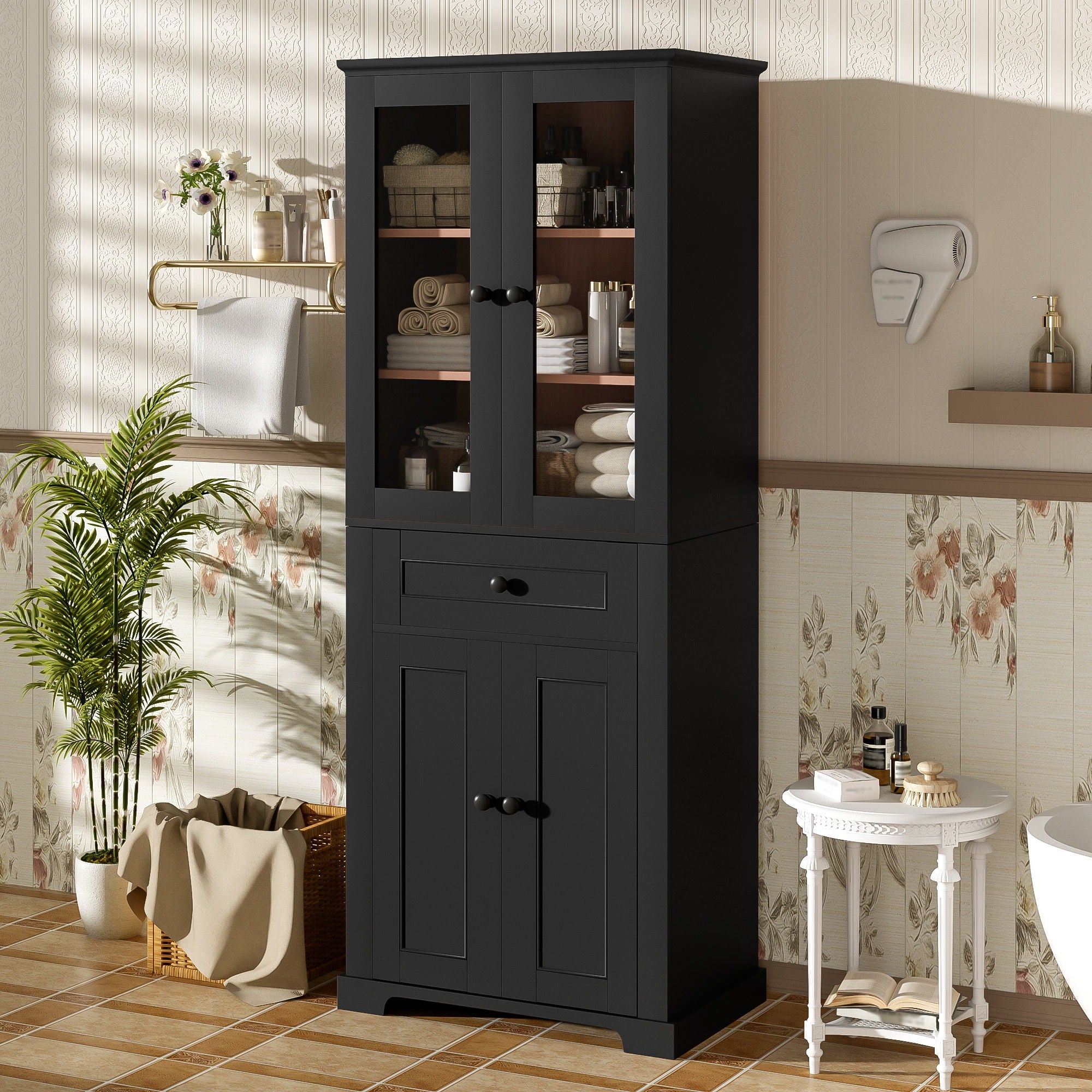 Bathroom Storage Cabinet, Adjustable Shelves & Drawer, Freestanding Tower