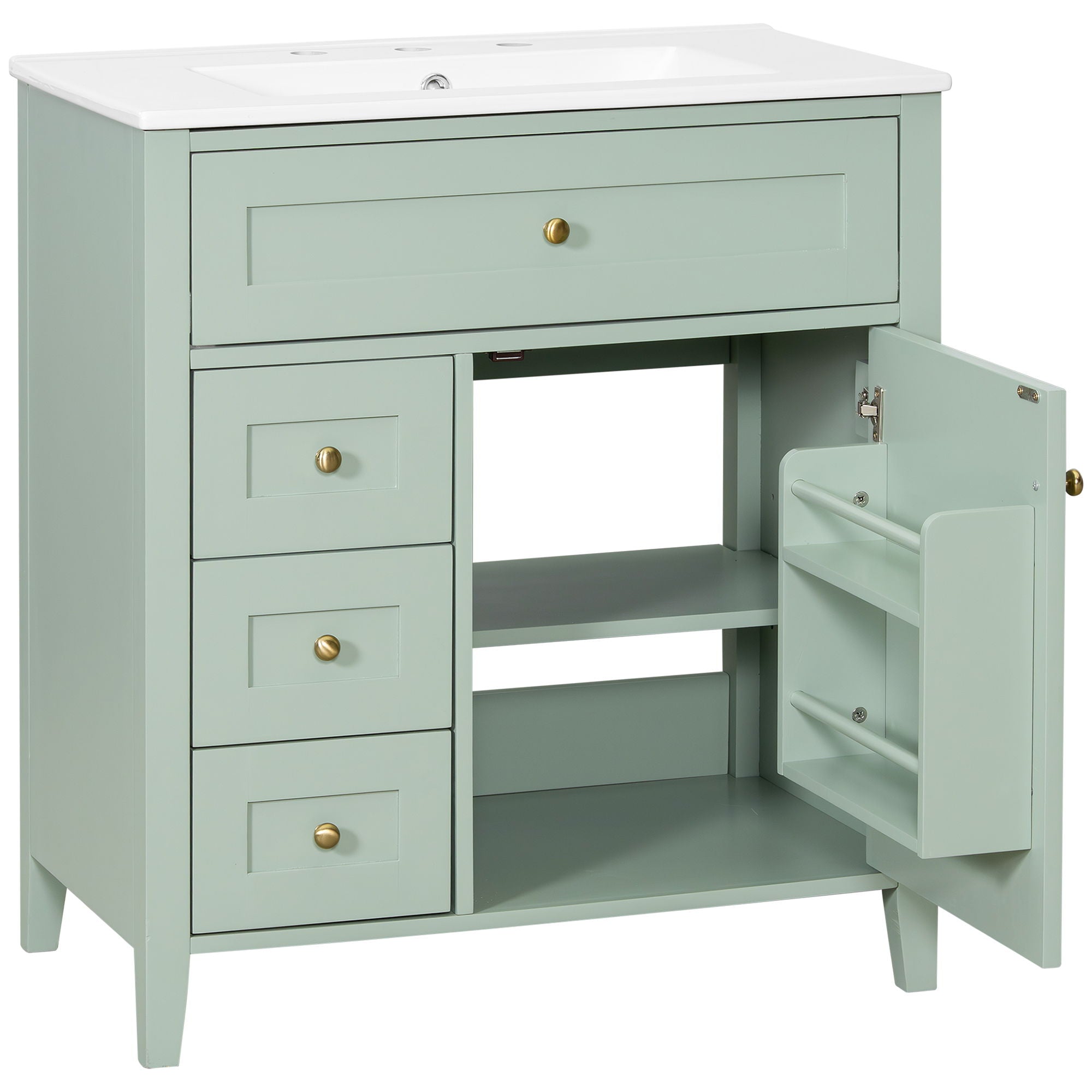 Modern Bathroom Vanity With Sink, 3 Drawers And Adjustable Shelf