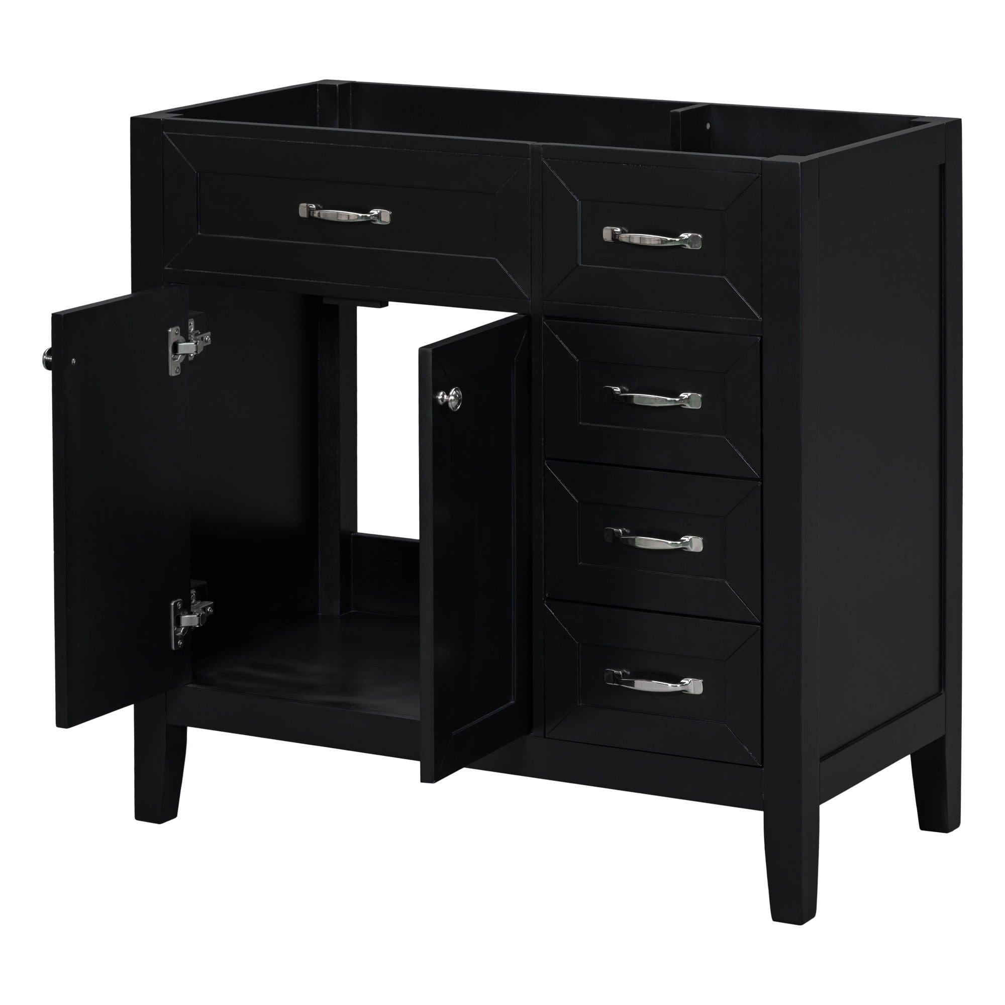 Modern Bathroom Vanity Base Only, 2 Doors And 3 Drawers