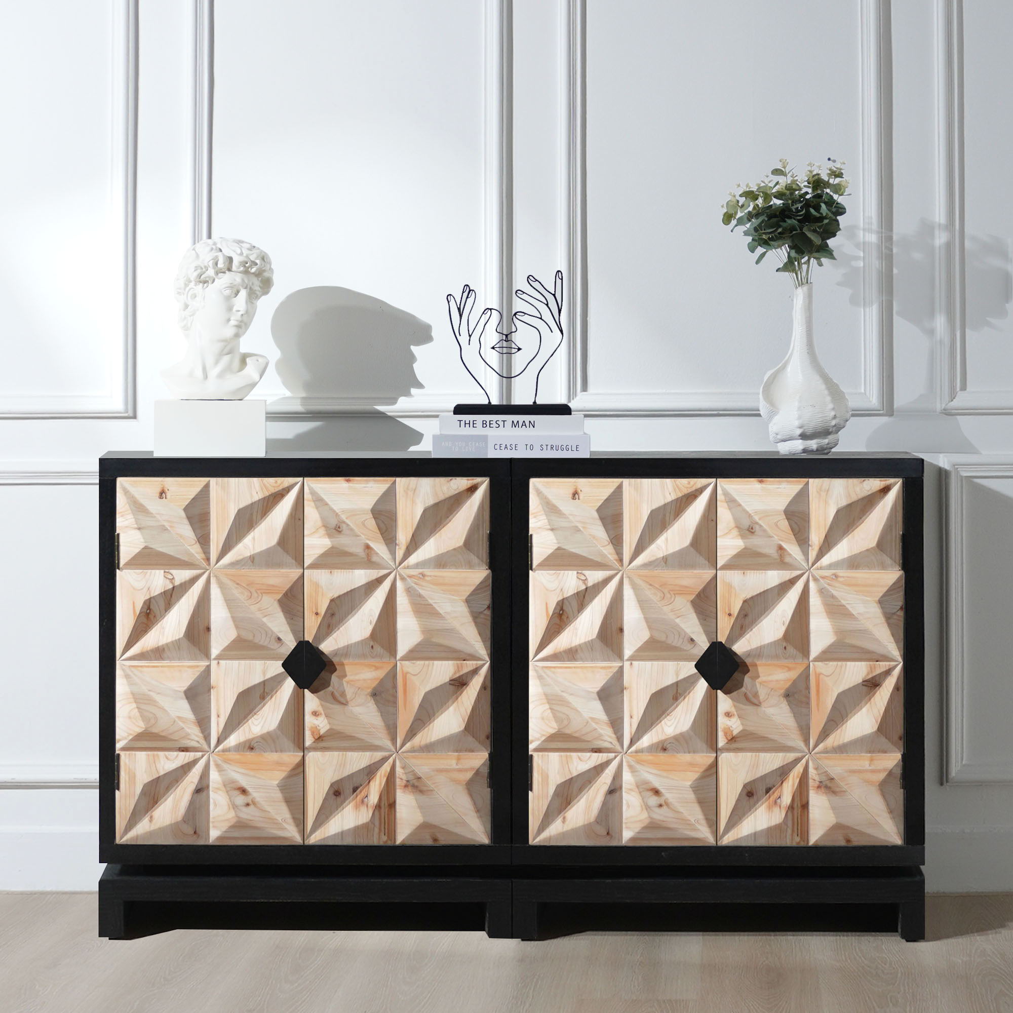 2 Door Accent Storage Cabinet With Diamond Handle - Black / Natural