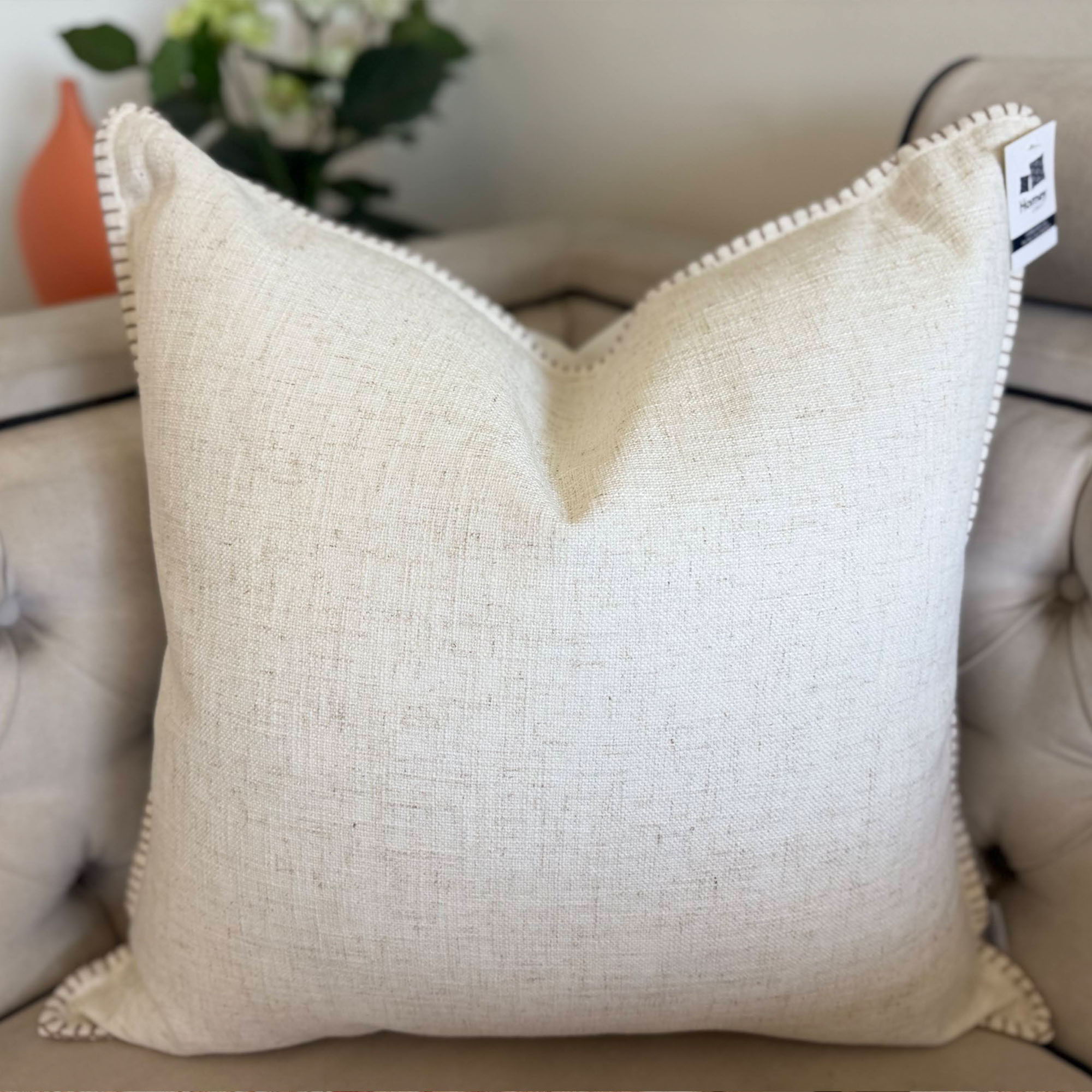 Homey Cozy - Throw Pillow With Decorative Stitching - Ivory