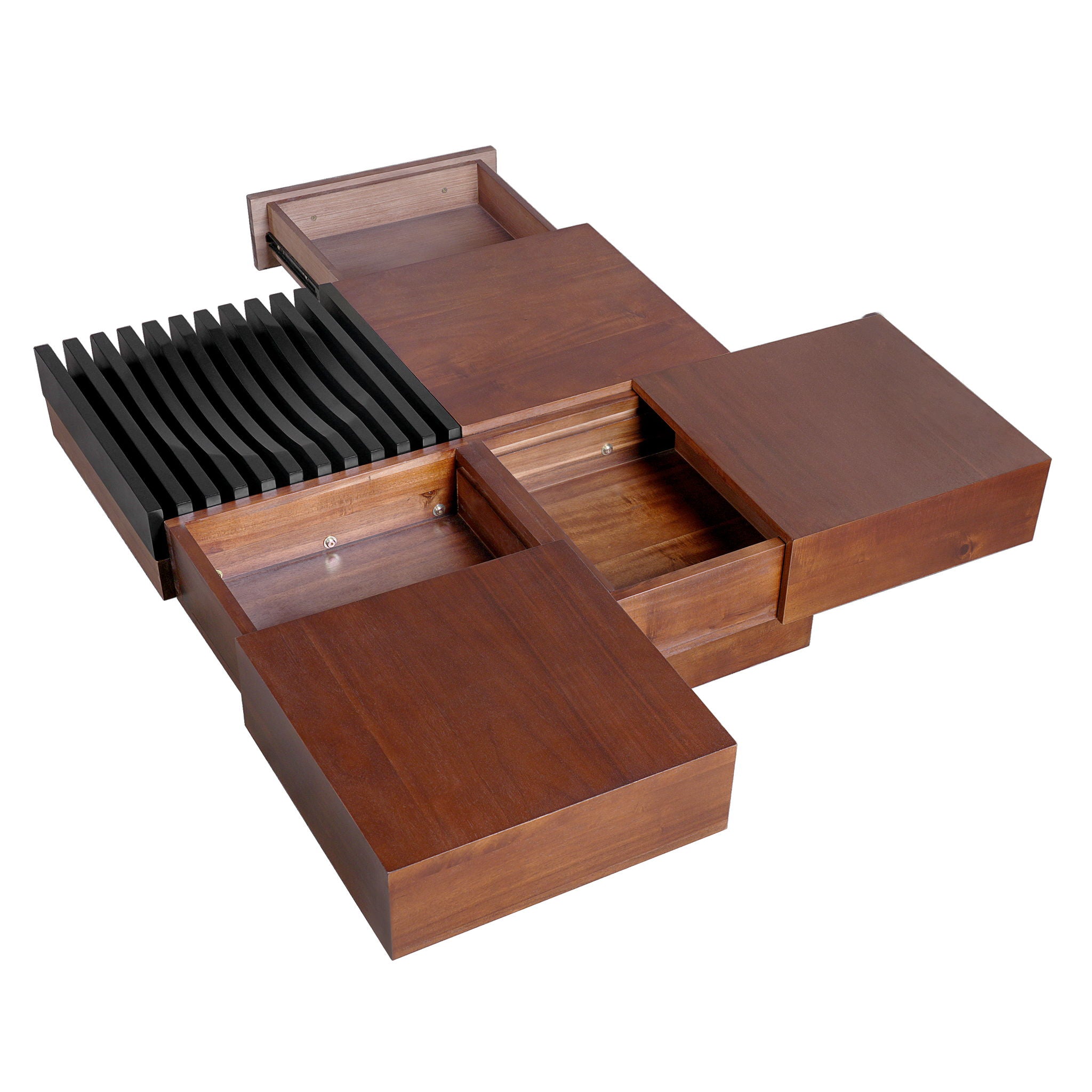 Italian Retro Inspired Acacia Wood Storage Coffee Table - Brown / Black