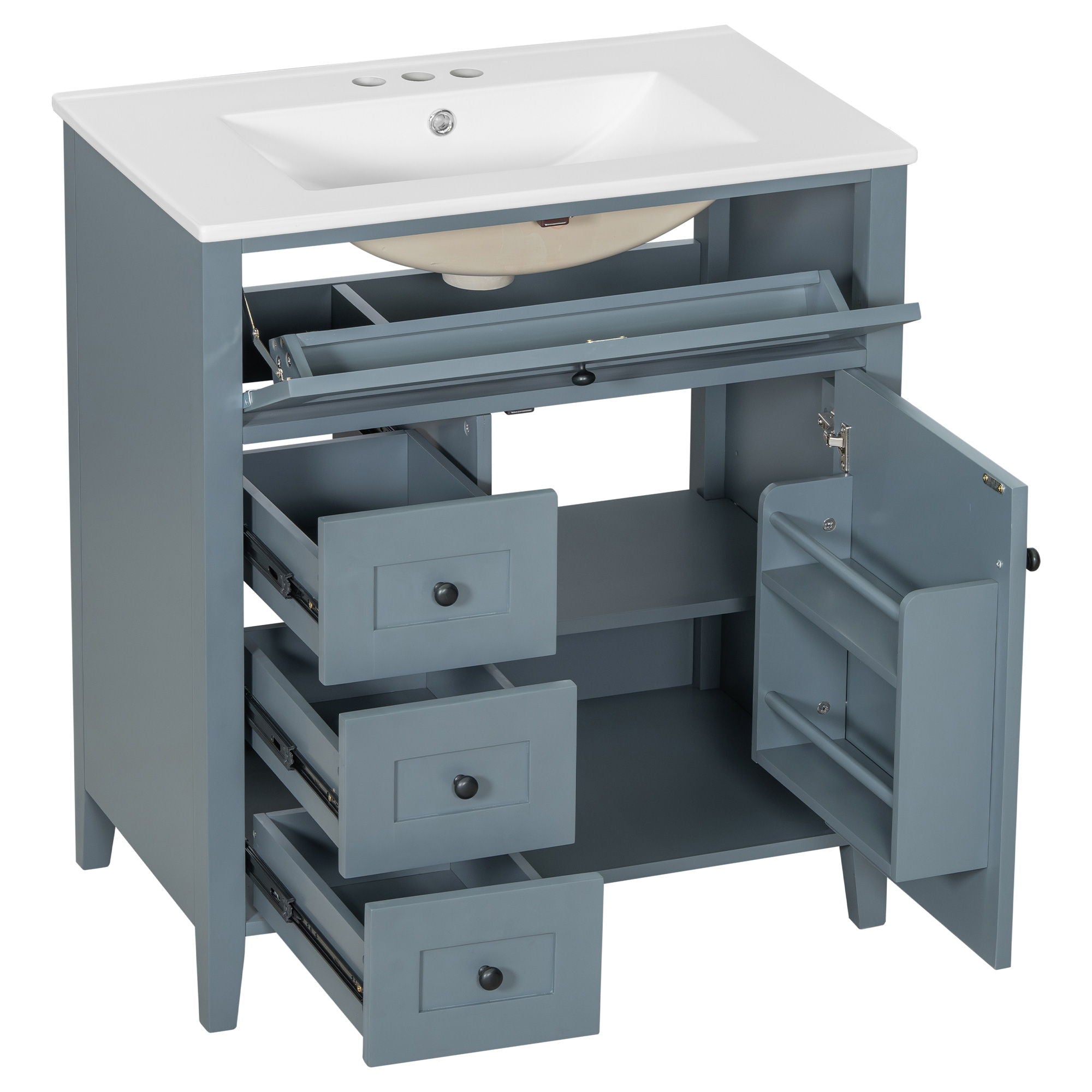 Bathroom Vanity With Sink, 3 Drawers And Adjustable Shelf, Freestanding Storage Unit