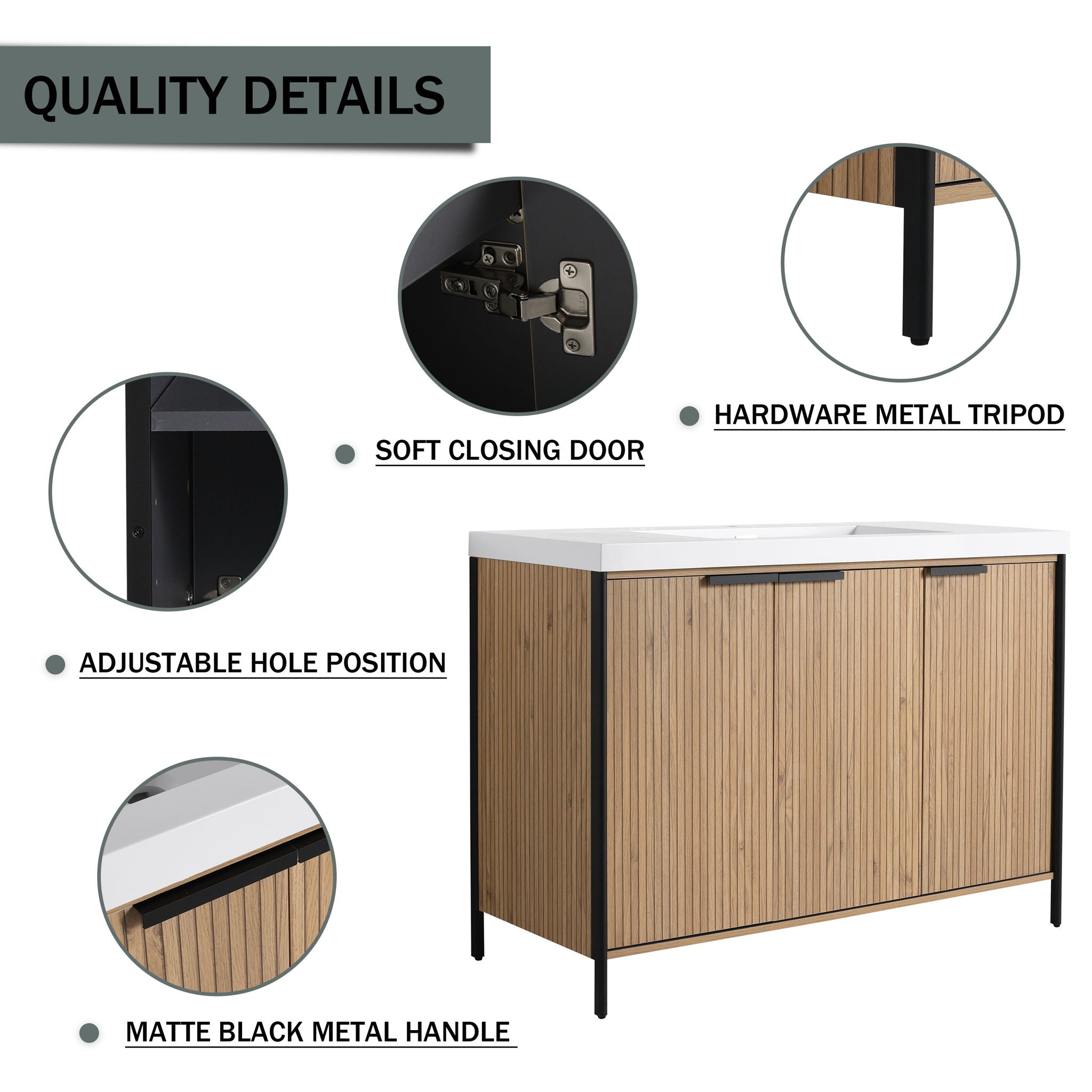 Modern Freestanding Bathroom Vanity With Resin Sink & Soft Close Cabinet Doors