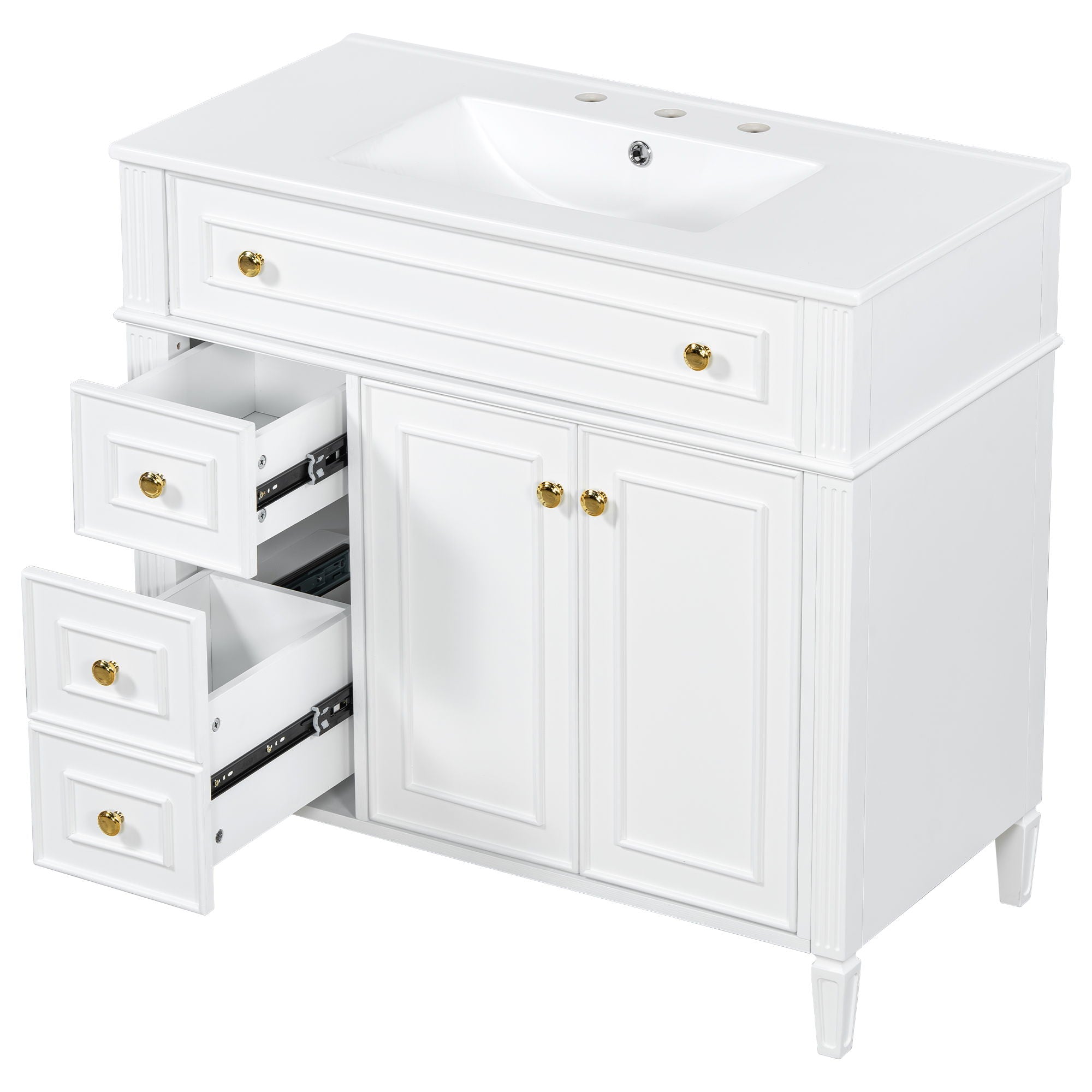 Bathroom Vanity With Sink, 3 Drawers & 2 Soft-Close Doors