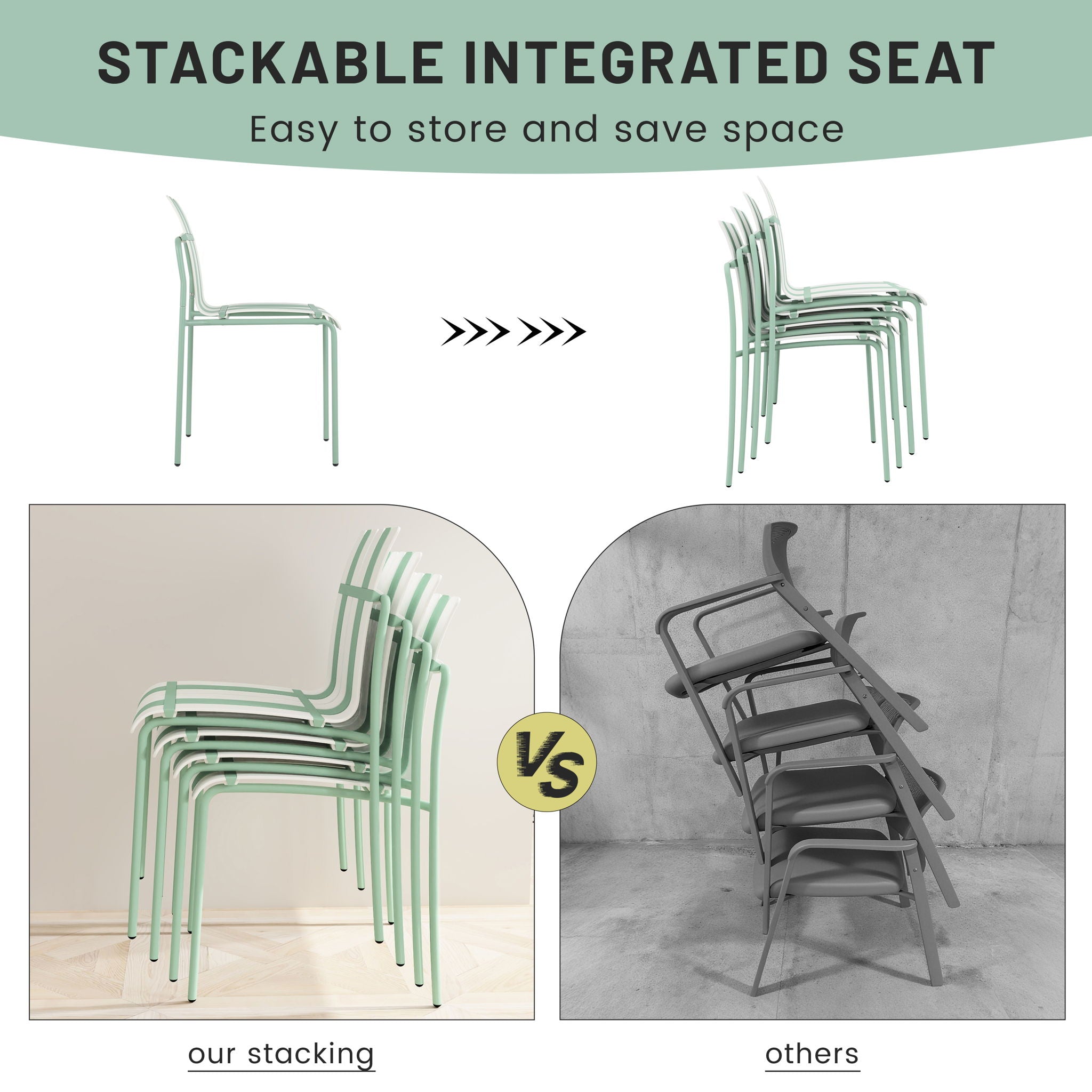 4 Piece Set Of Color Block Designed Single Chairs & Round Table - Cream White / Haze Green / White