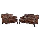 Victoria   Leather Upholstered Sofa Set Brown