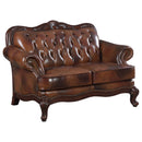 Victoria  Leather Upholstered Rolled Arm Loveseat Brown