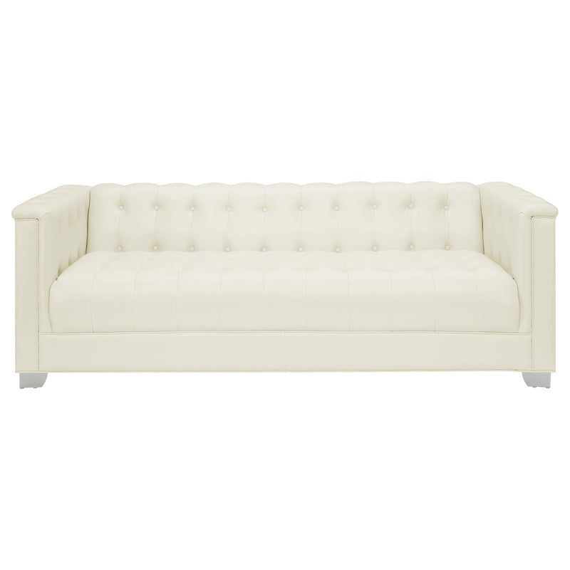 Chaviano  Upholstered Track Arm Sofa Set Pearl White