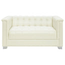 Chaviano  Upholstered Track Arm Sofa Set Pearl White