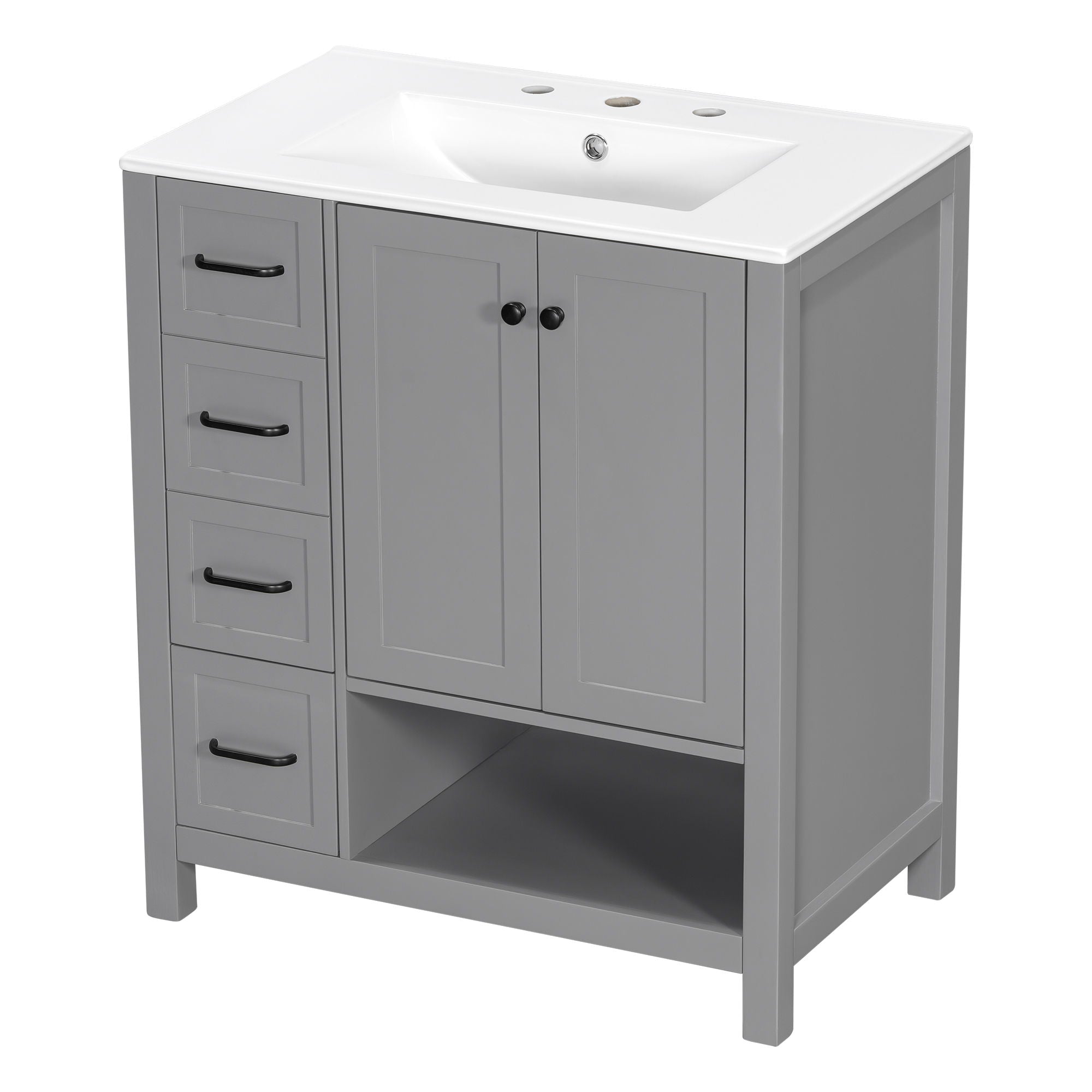 Bathroom Vanity With Sink Top, Bathroom Vanity Cabinet With 2 Doors And 2 Drawers, Open Shelf