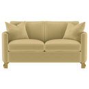 Corliss Upholstered Curved Track Arm Loveseat Camel