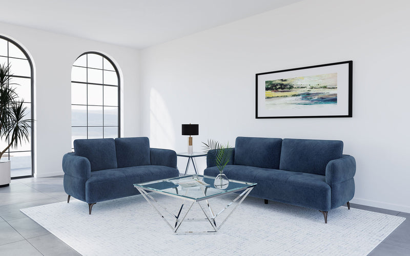 Lively  Chenille Upholstered Sofa Set Blue