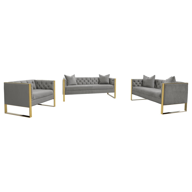 Eastbrook Velvet Upholstered Tufted Sofa Set Grey