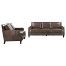 Leaton  Upholstered Recessed Arm Sofa Set Brown Sugar