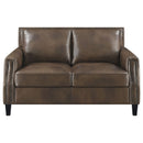 Leaton  Upholstered Recessed Arm Sofa Set Brown Sugar