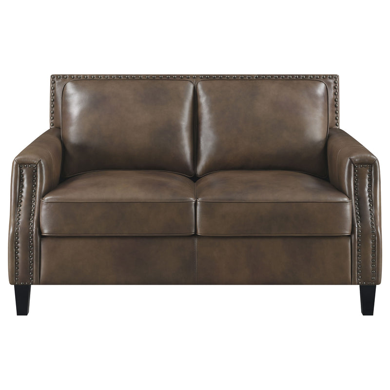 Leaton  Upholstered Recessed Arm Sofa Set Brown Sugar
