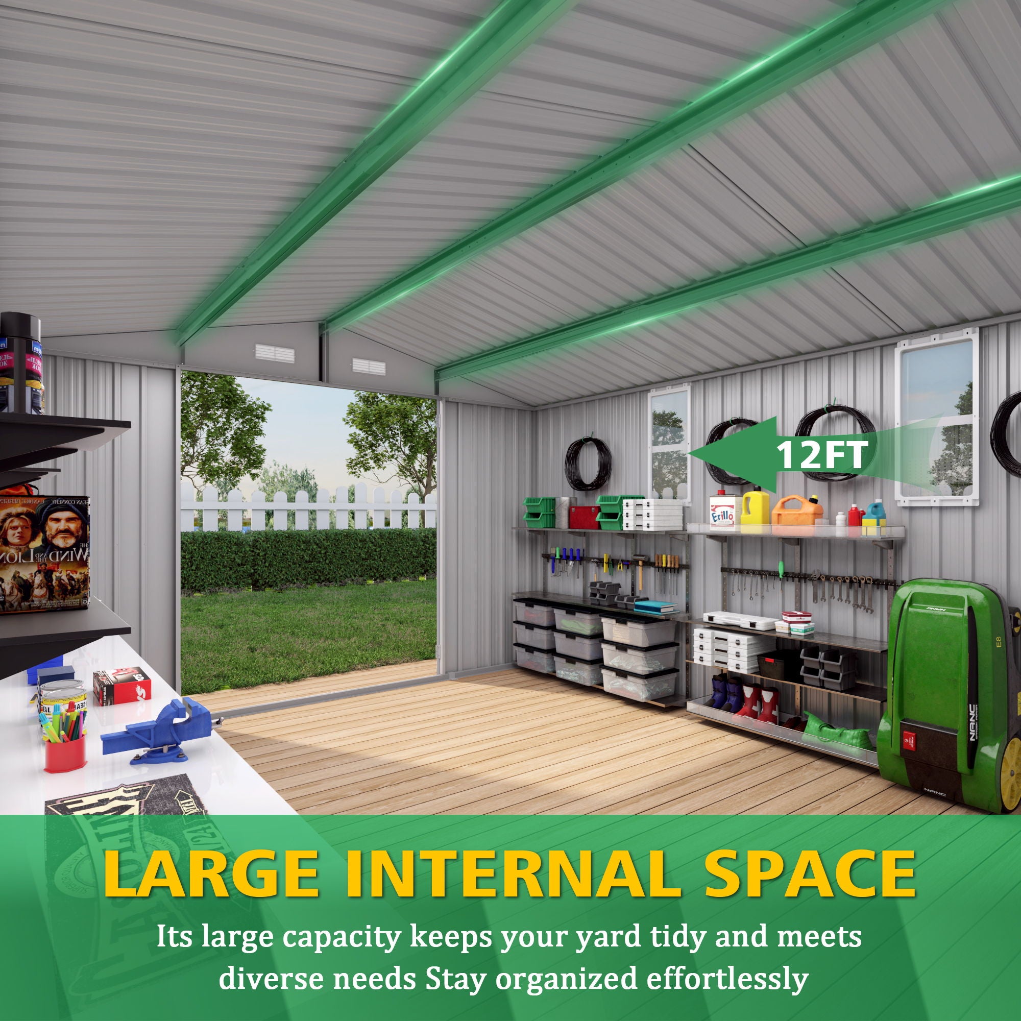 Large Outdoor Storage Shed With Lockable Door, Air Vent