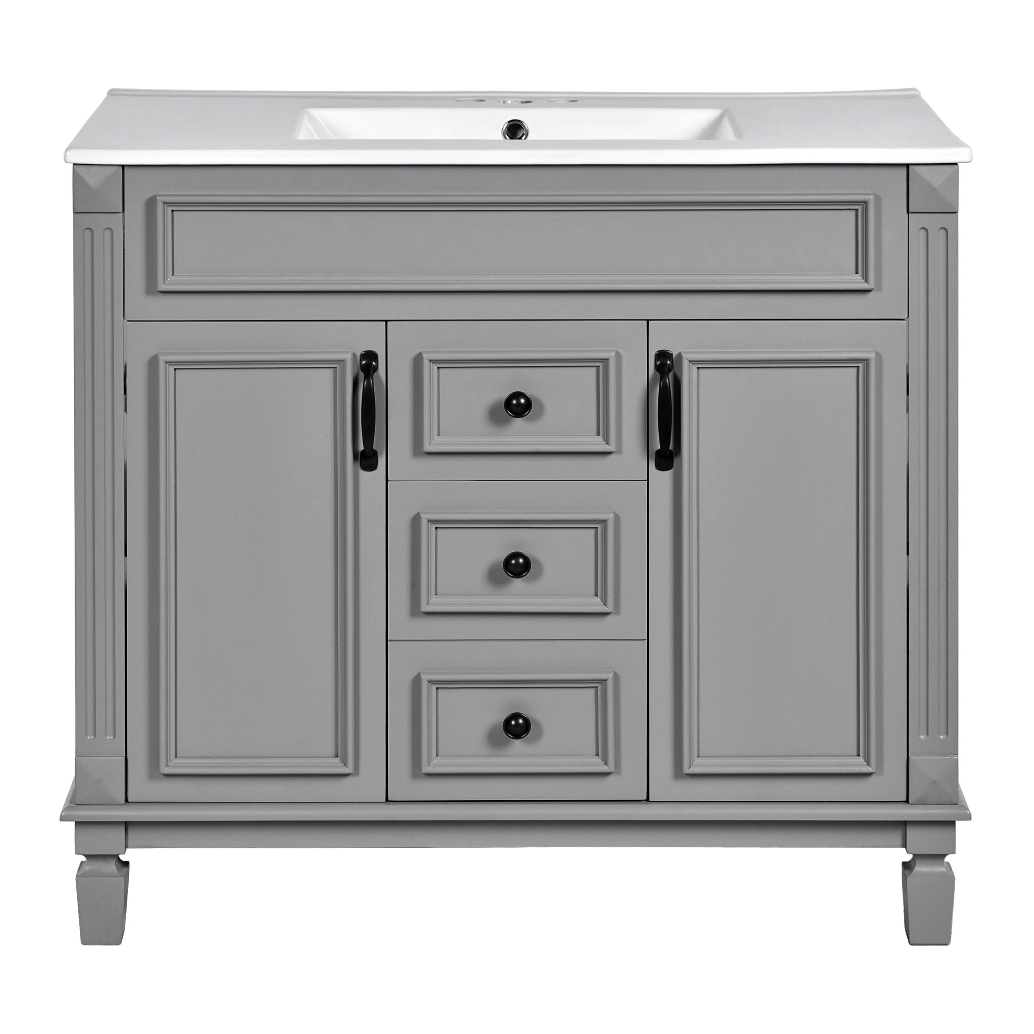 Bathroom Vanity With Top Sink, Mirror Cabinet, 2 Soft Closing Doors & 2 Drawers