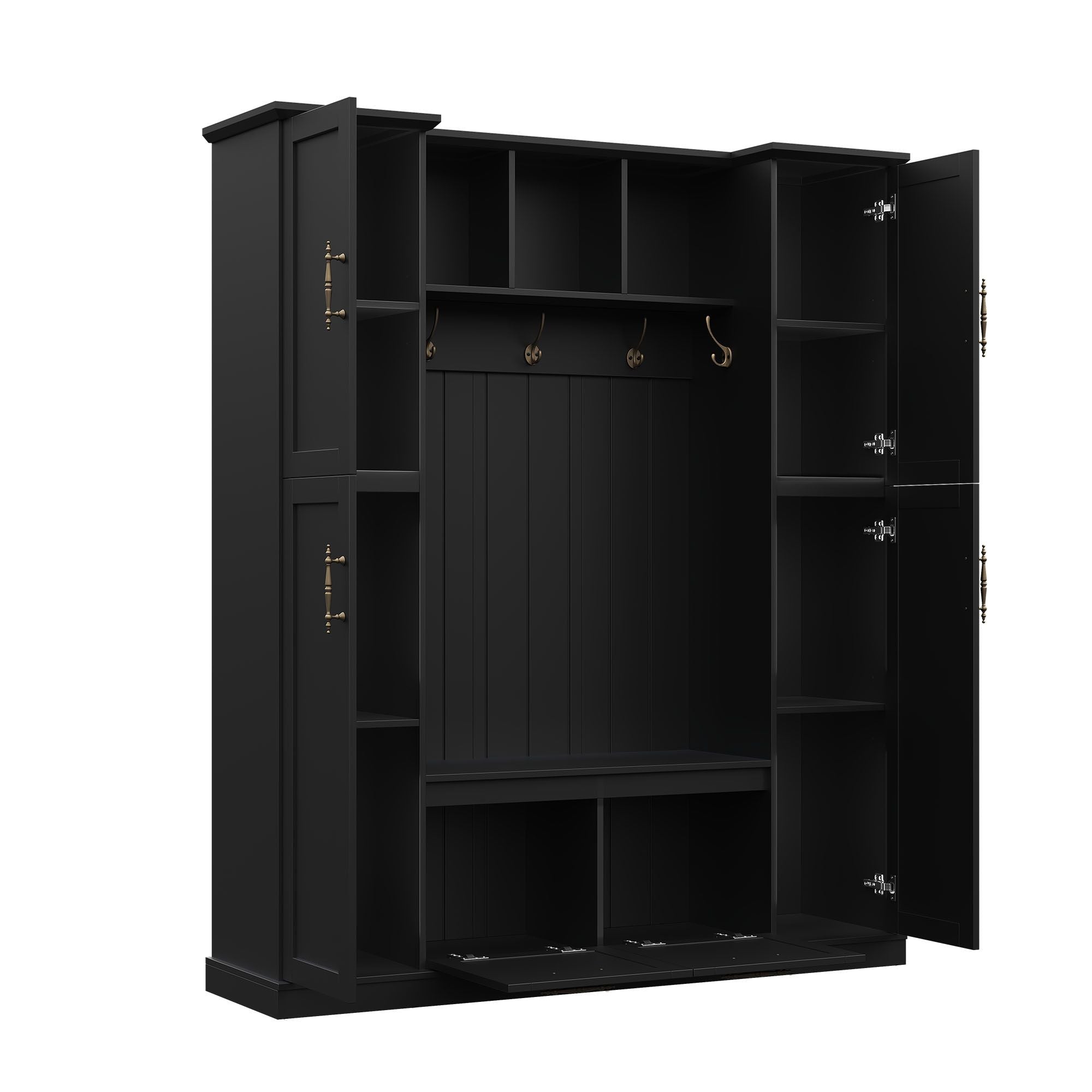 Hall Tree With 4 Side Cabinets