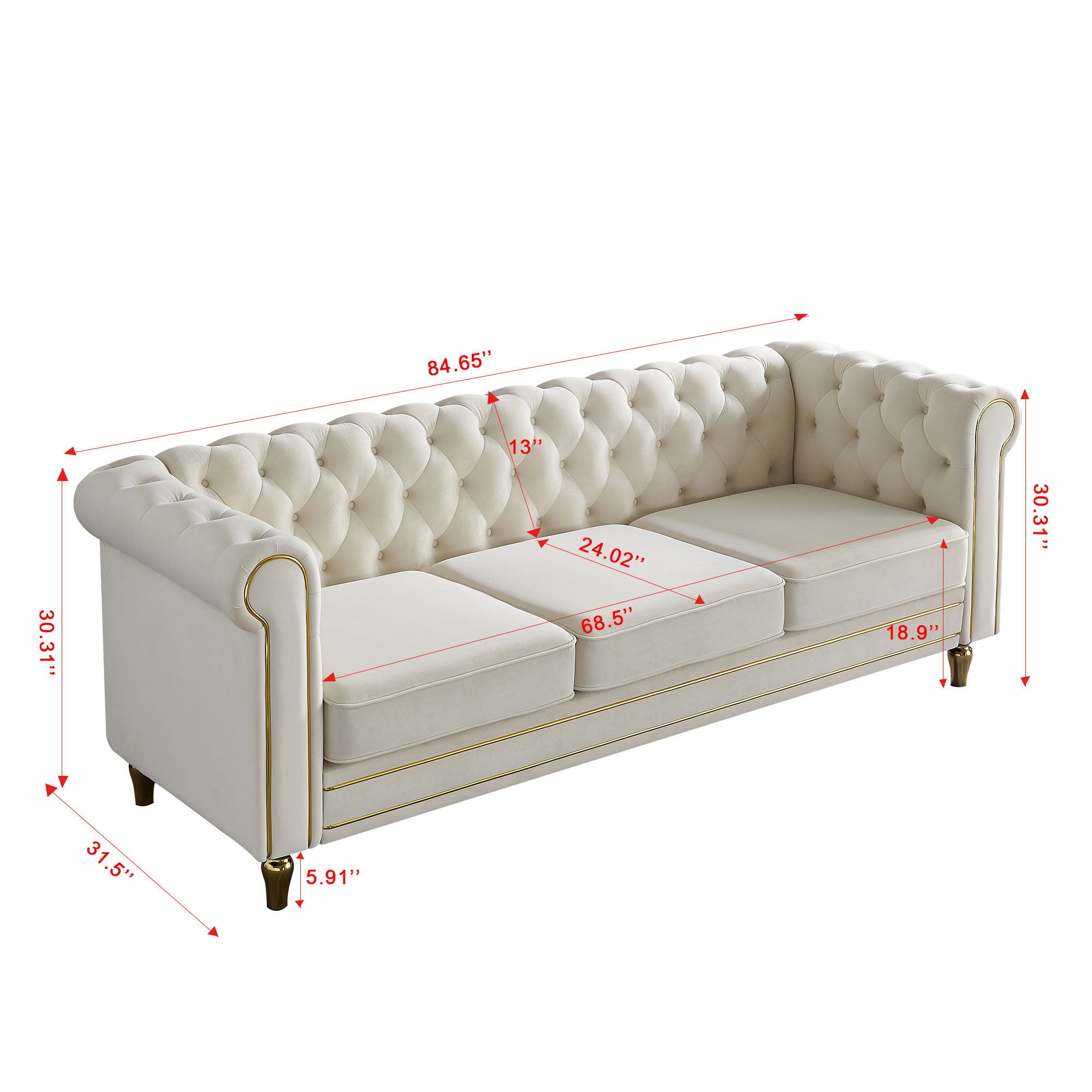 Chesterfield - Sofa 84.65" For Living Room