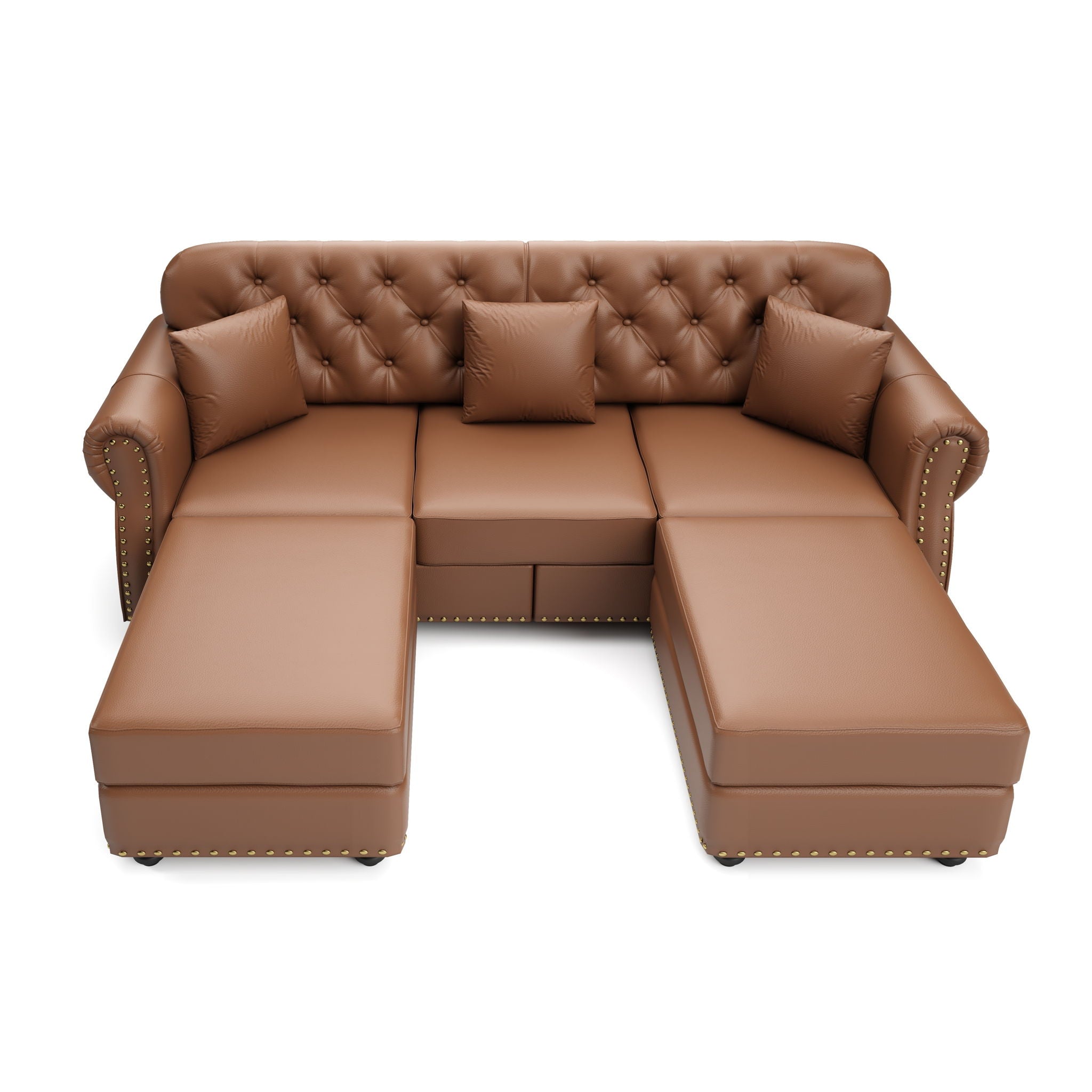 Upholstered Sofa With Nailhead Trim, Rolled Armrests With Ottoman