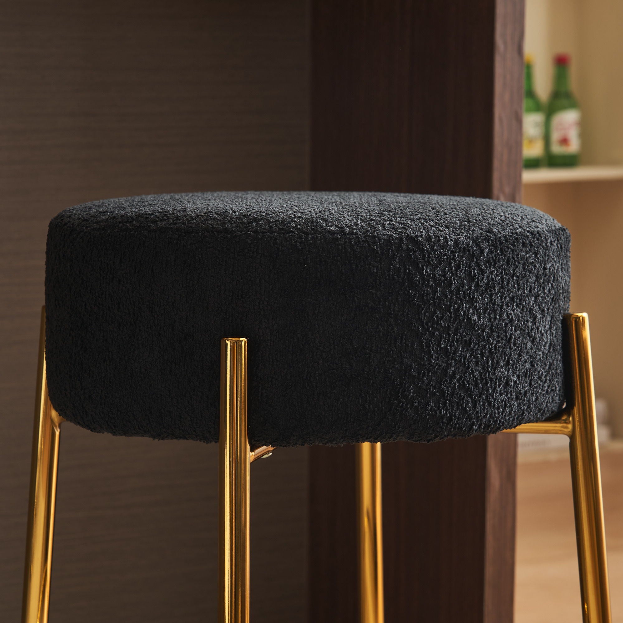 Round Bar Stools (Set of 2), Contemporary Upholstered Dining Stools For Kitchens, Coffee Shops And Bar Stores - Legs