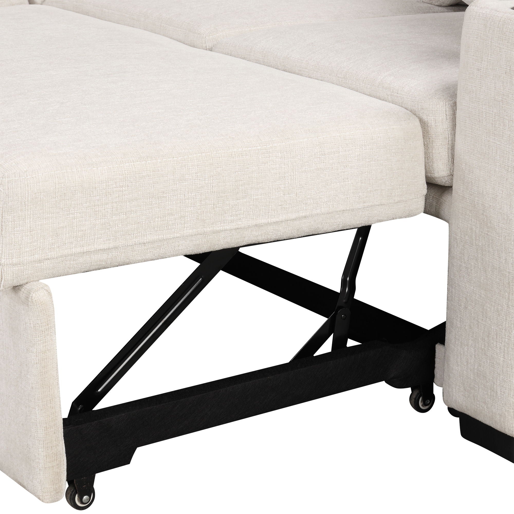 Sectional Sofa Convertible Pull-Out Bed With Storage Ottoman & USB Ports